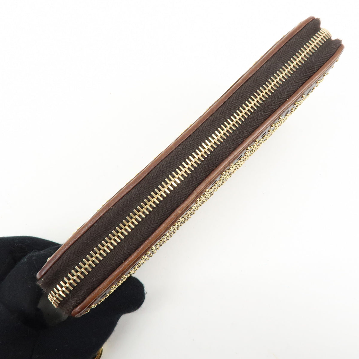 GUCCI Leather Round Zippy Long Wallet Studs Brown Gold 264733