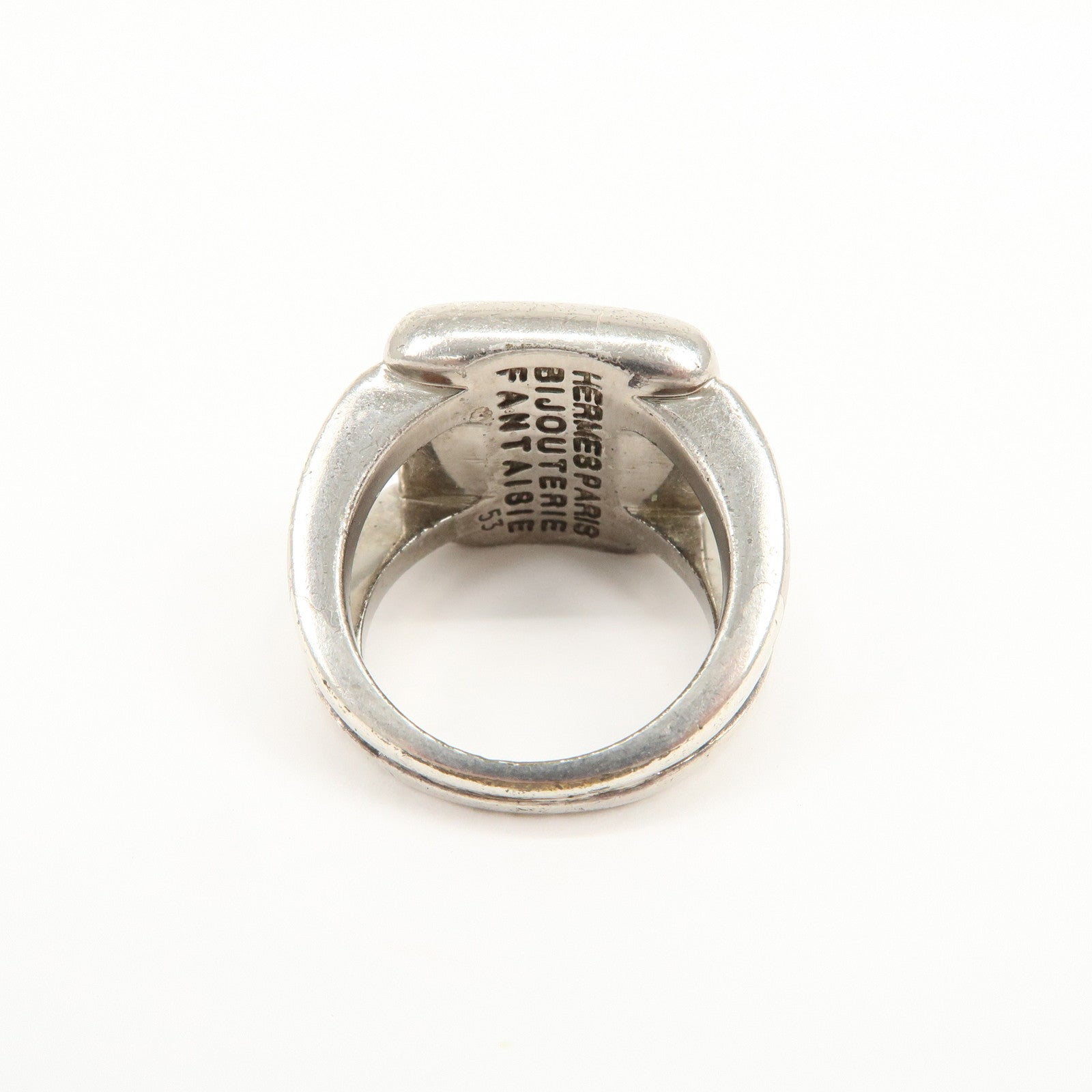 HERMES Logo Corozo Serie Ring Metal Shell Silver