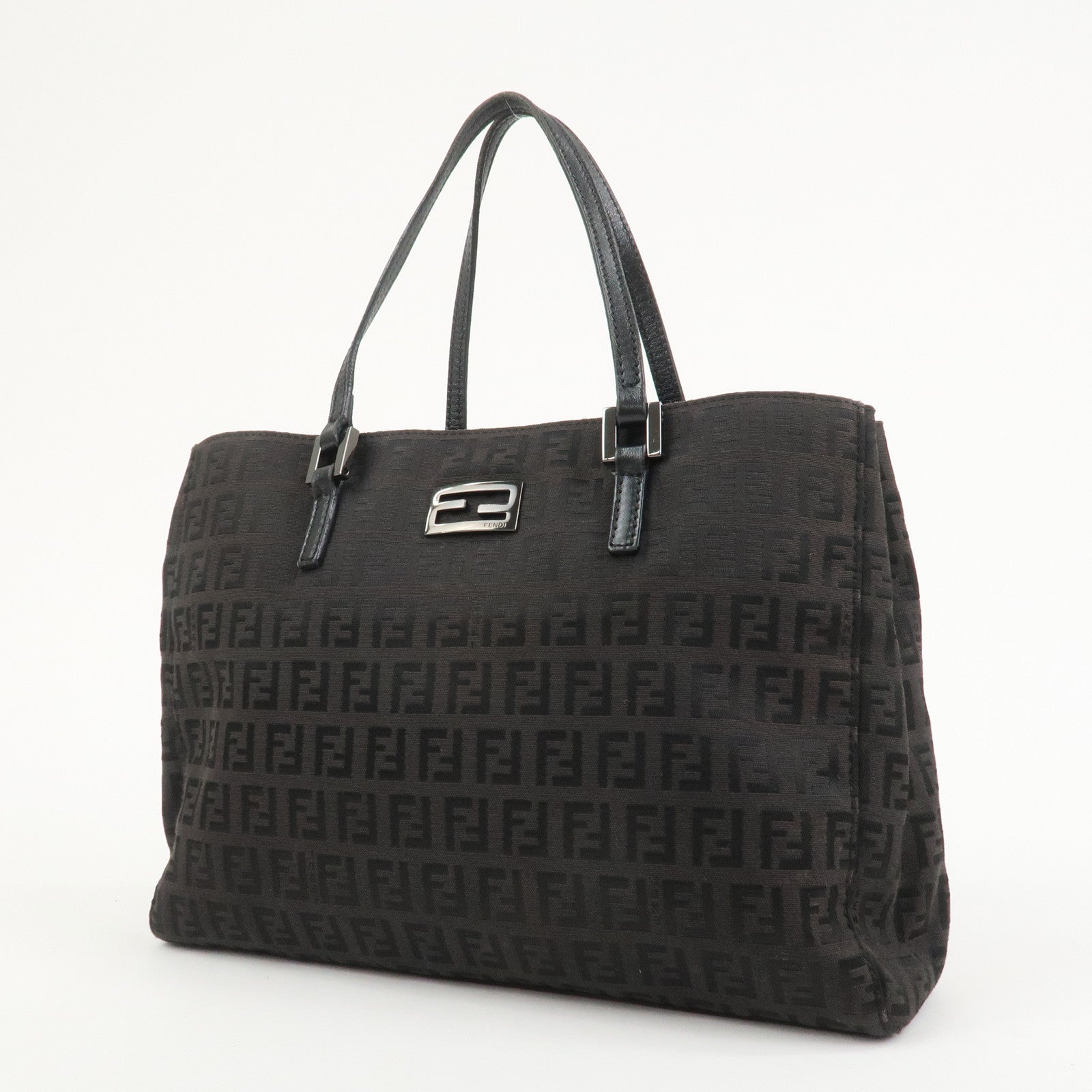 FENDI Zucchino Canvas Leather Hand Bag Tote Bag Dark Brown 8BH132