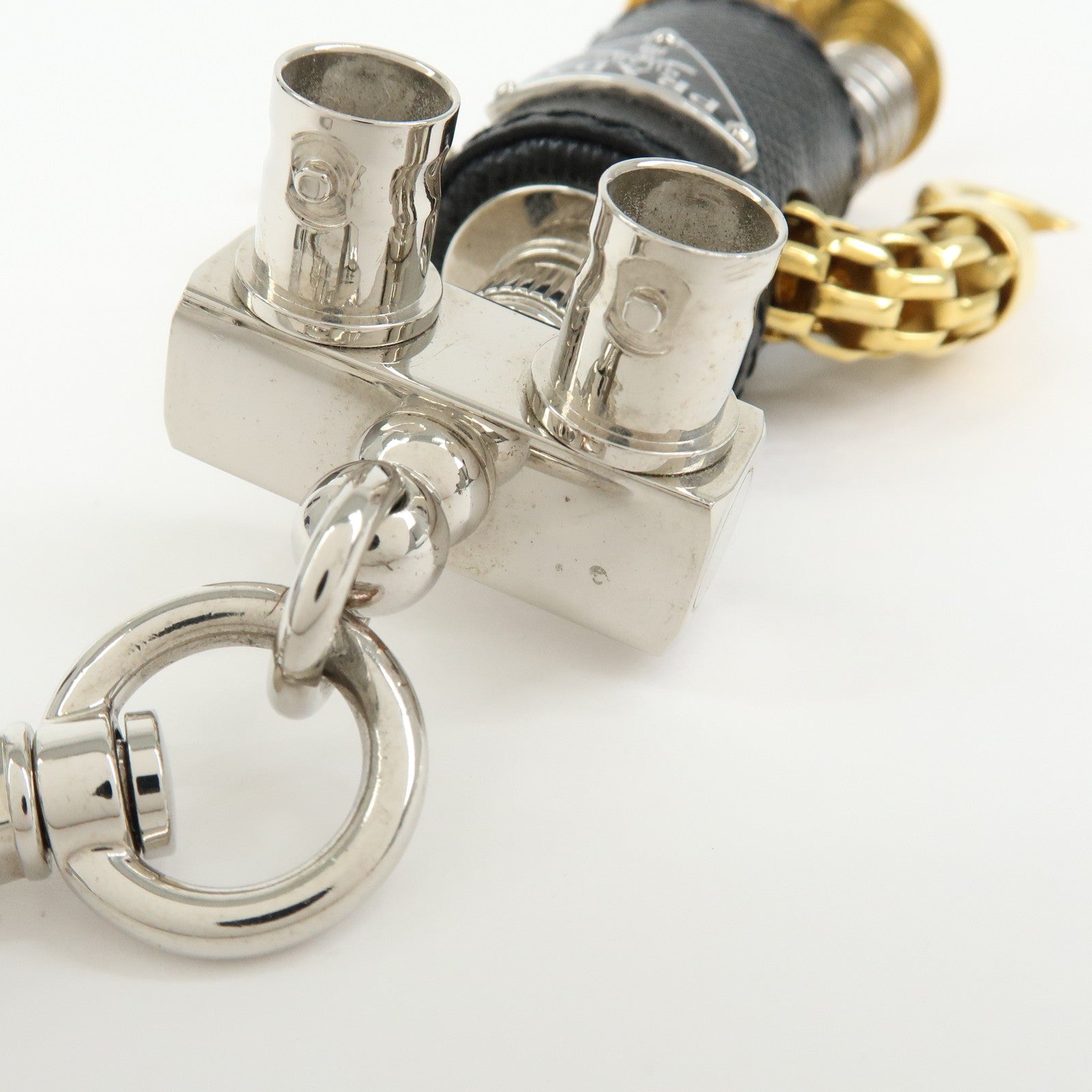 PRADA Triangle Logo Metal Saffiano Leather Robot Bag Charm 2TR103
