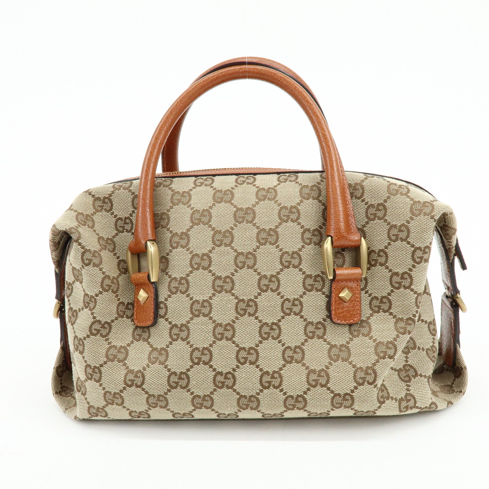 GUCCI GG Canvas Leather Hand Bag Boston Bag Beige Brown 120886