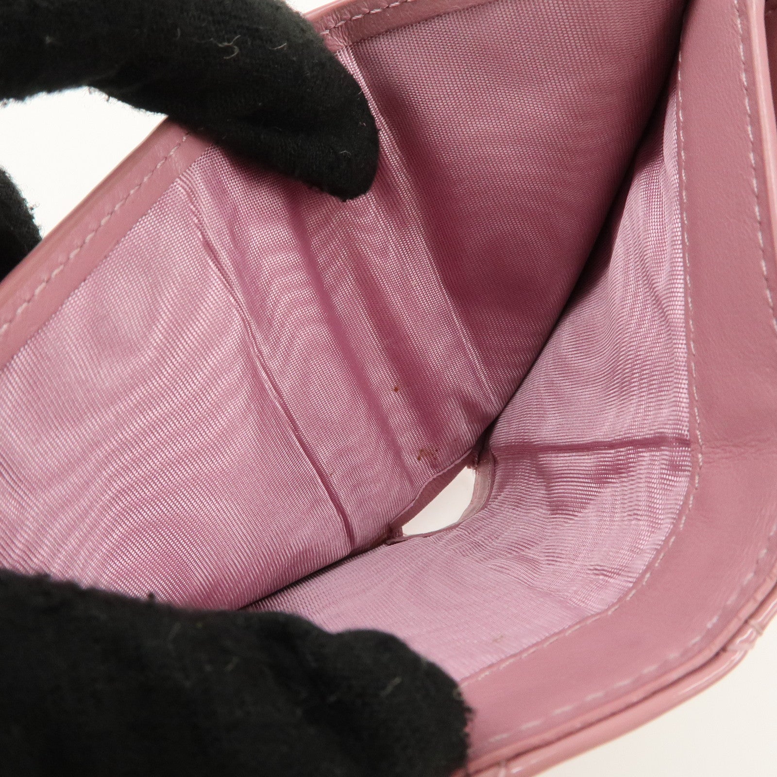 Christian Dior Lady Dior Cannage Patent Leather Tri-fold Wallet Pink Used