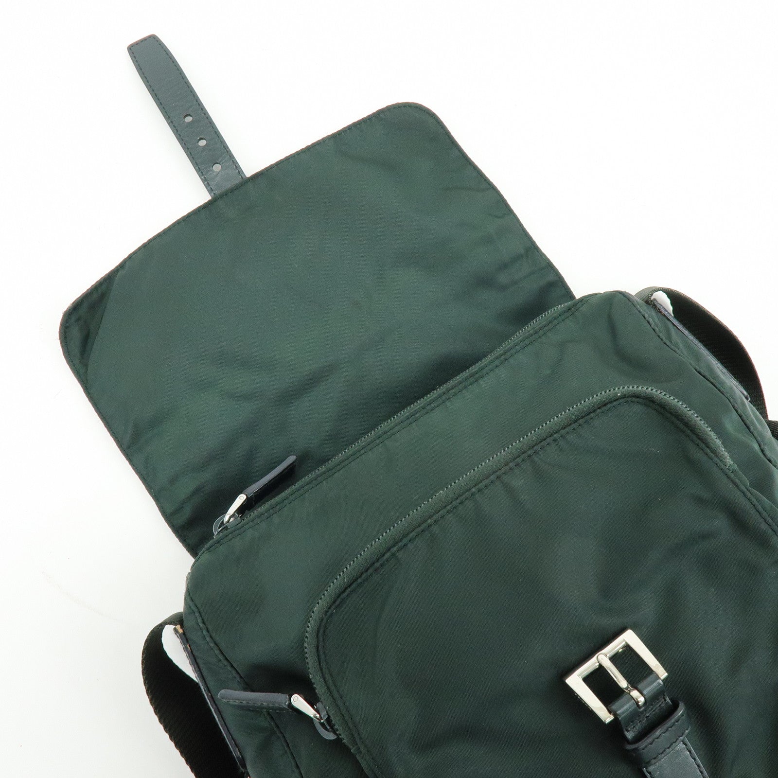 PRADA Triangle Logo Nylon Leather Shoulder Crossbody Bag Dark Brown