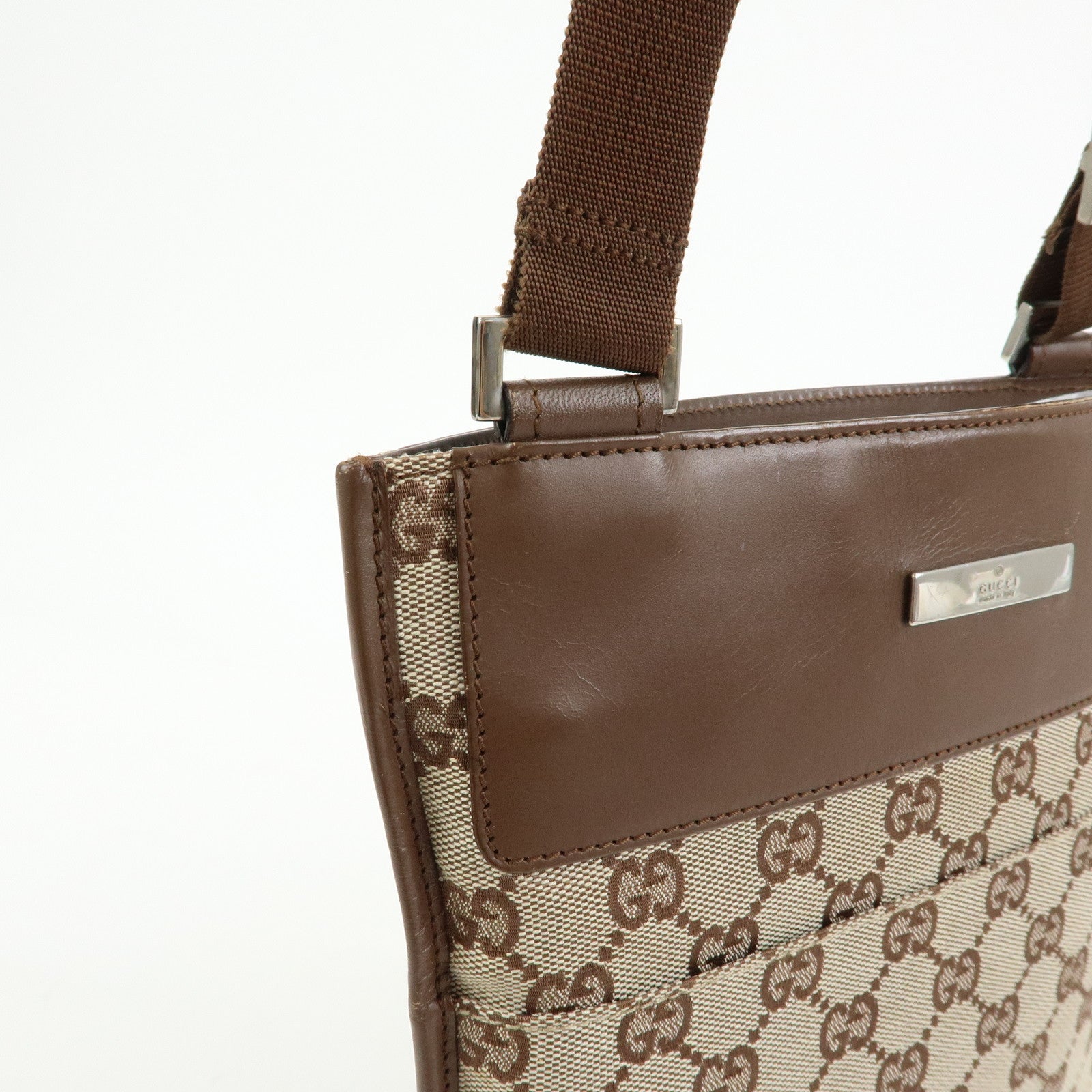 GUCCI GG Canvas Leather Shoulder Bag Crossbody Bag Brown 27639