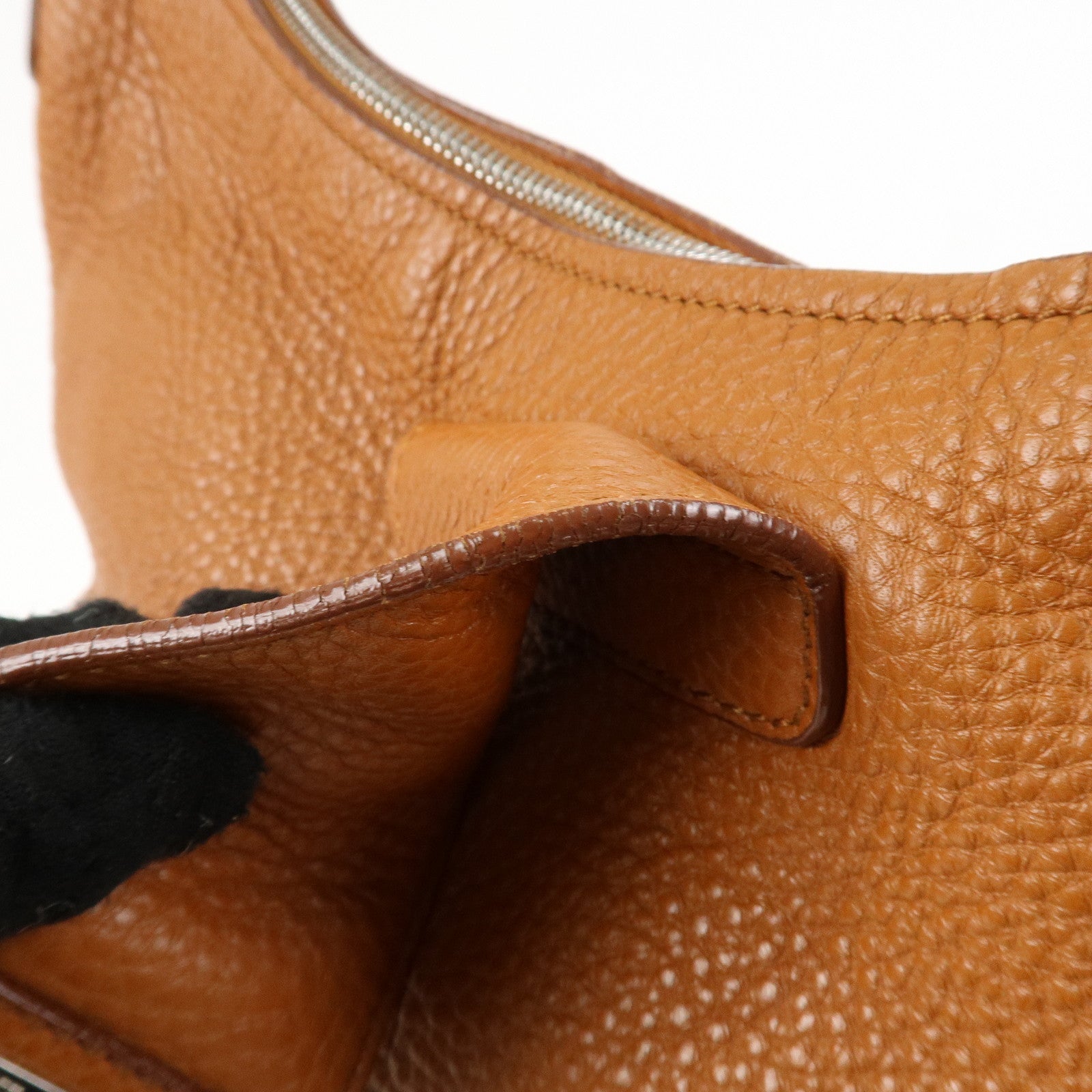 Ferragamo Gancini Leather Shoulder Bag Brown Silver Hardware Used