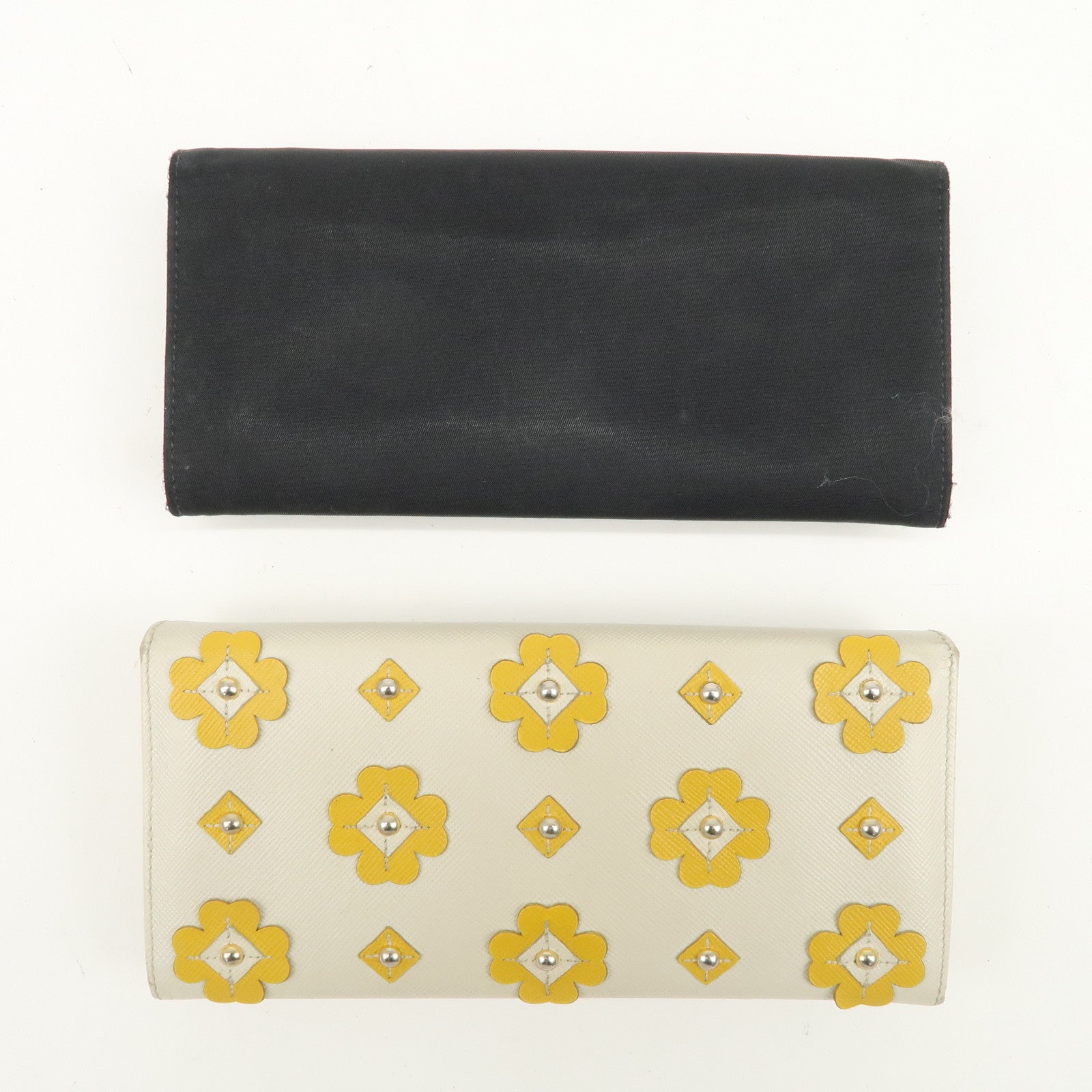 PRADA Saffiano Leather Nylon Set of 3 Long Wallet Beige 1MH132
