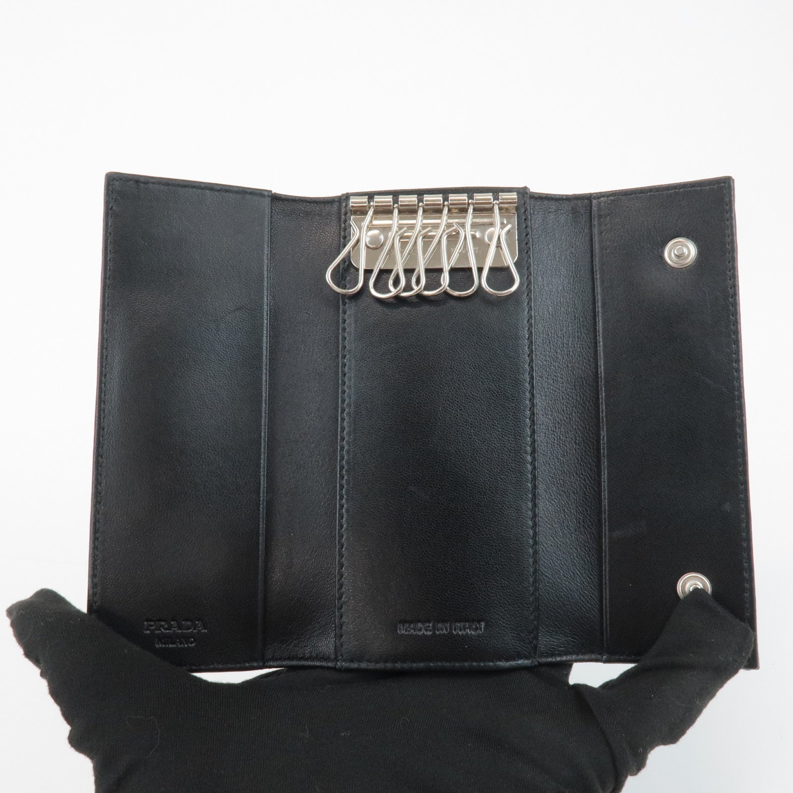 PRADA Triangle Logo Nylon 6 Key Case Key Holder Black M26X Used