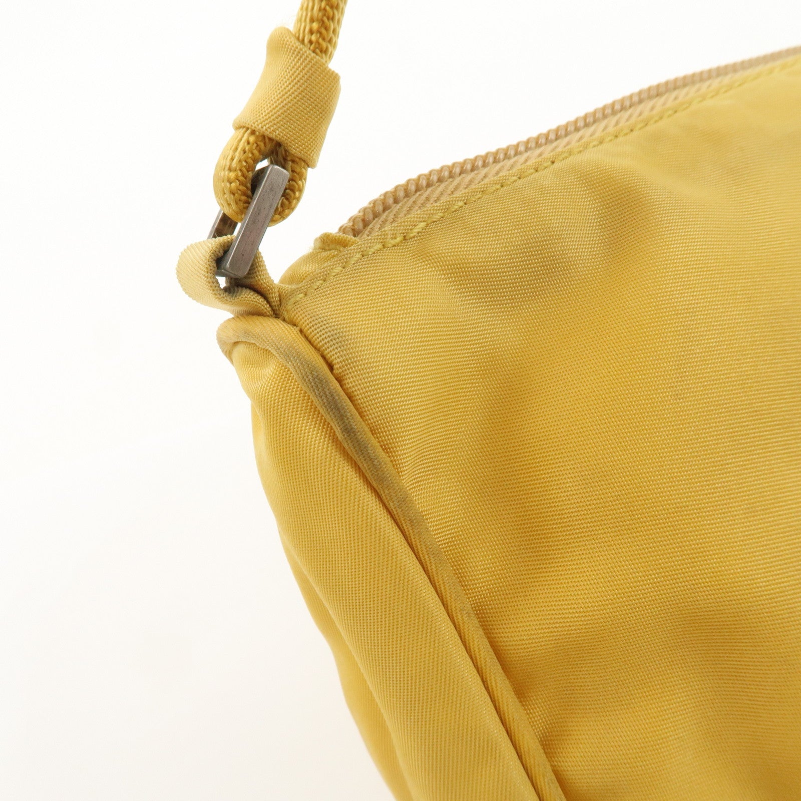 PRADA Triangle Logo Nylon Pouch Shoulder Bag Hand Bag Yellow Used