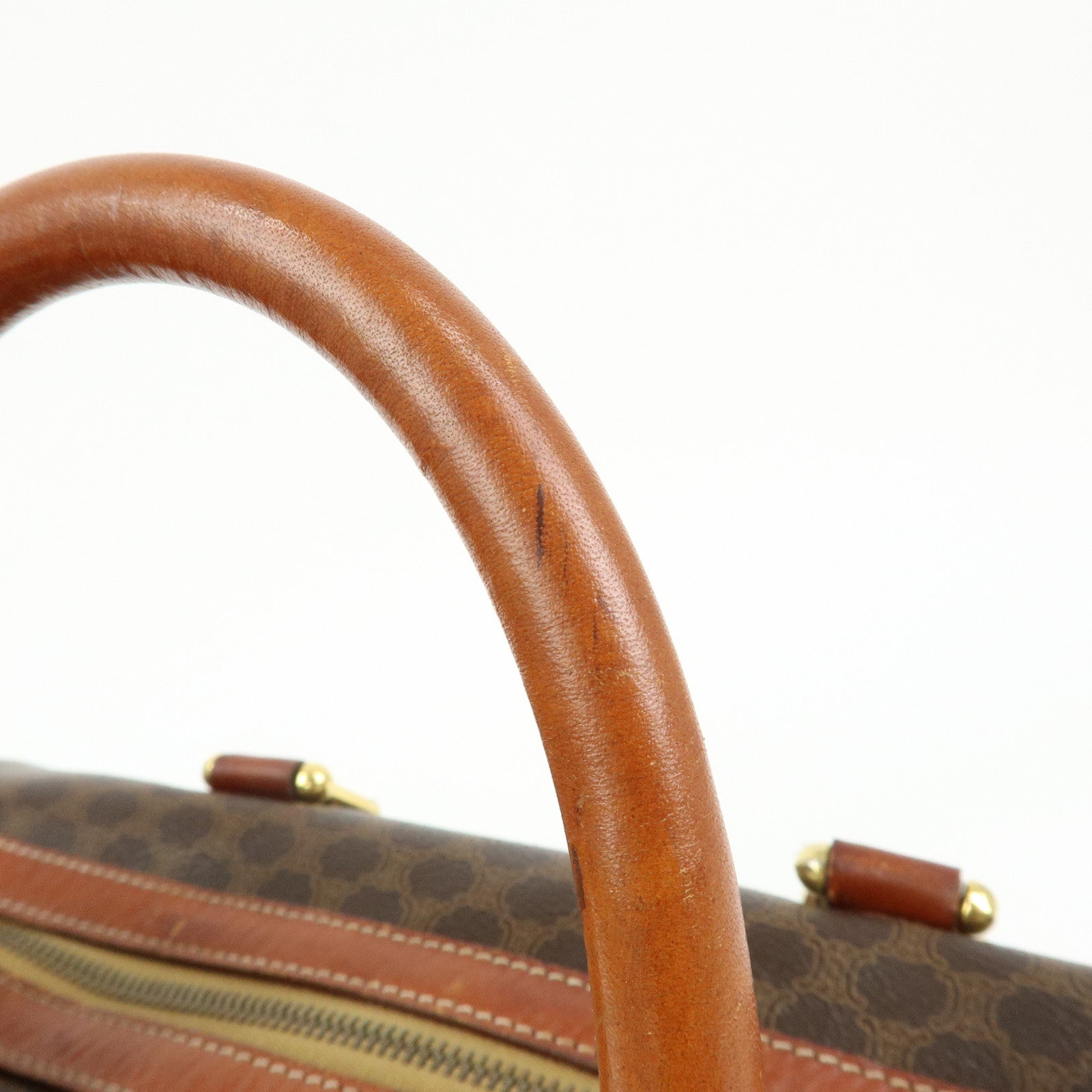 CELINE Macadam PVC Leather Boston Bag Hand Bag Brown