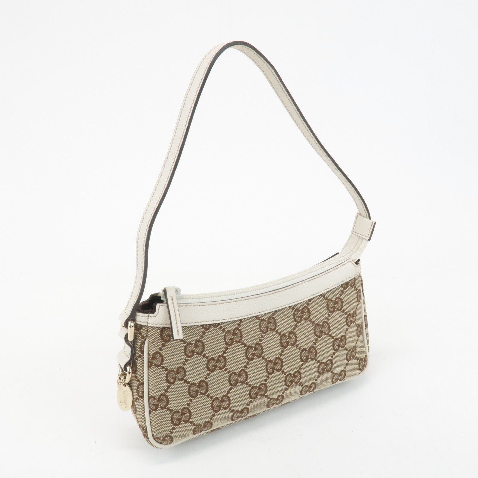 GUCCI GG Canvas Leather Accessory Pouch Hand Bag Beige Ivory 154432 Used