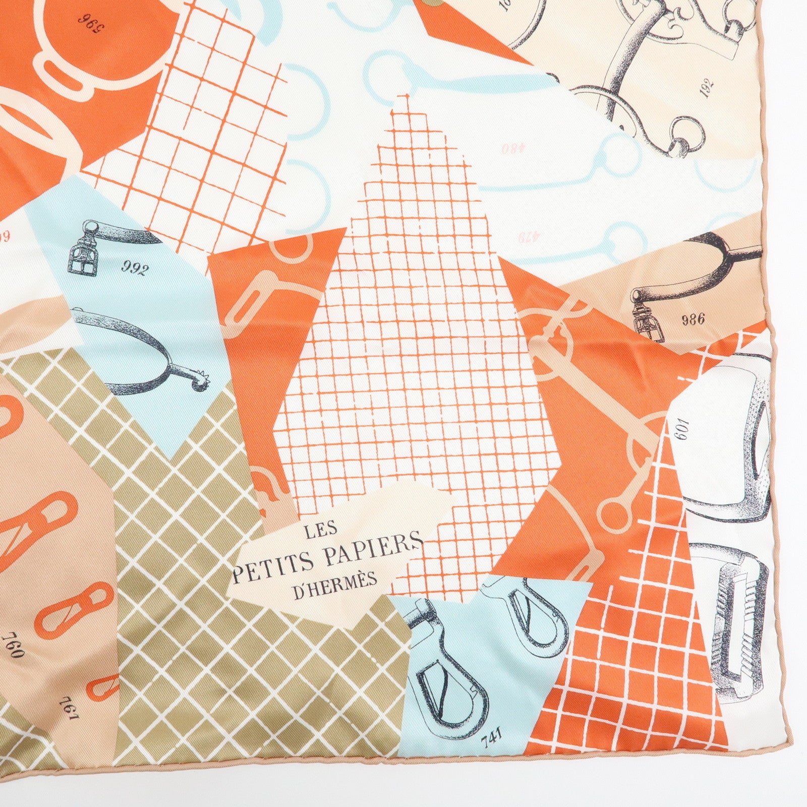 HERMES Carre 65 Set of 2 Silk 100% Scarf Beige Brown Orange