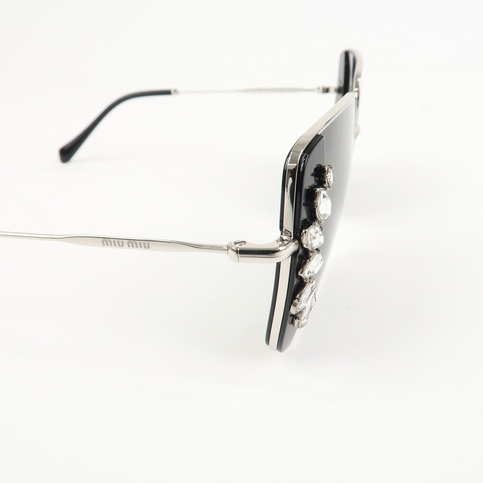 MIU MIU Metal Rhine Stone Sunglasses Black Silver 01E-580 46□19