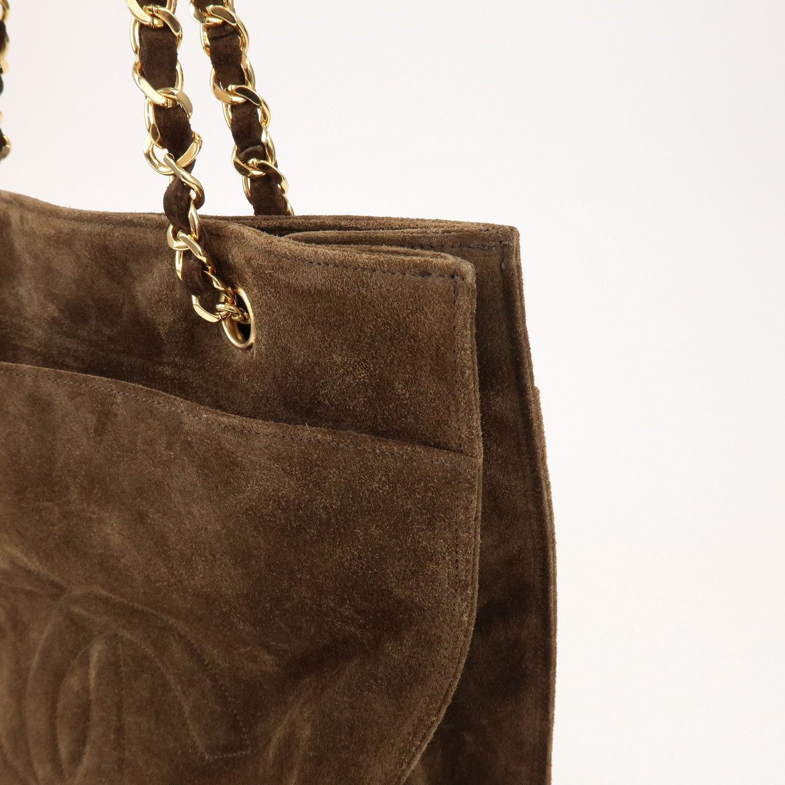 CHANEL COCO Mark Suede Chain Tote Bag Shoulder Bag Brown