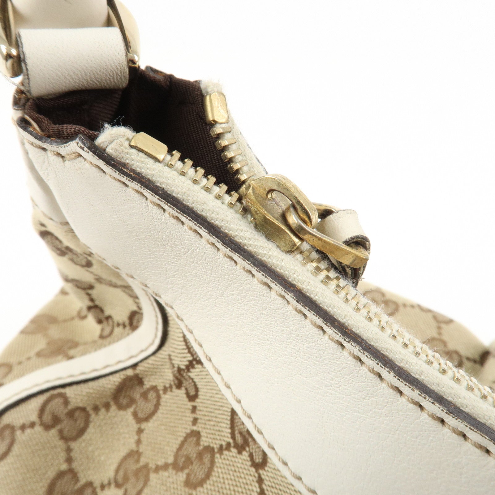 GUCCI Abbey GG Canvas Leather Shoulder Bag Beige White 190525