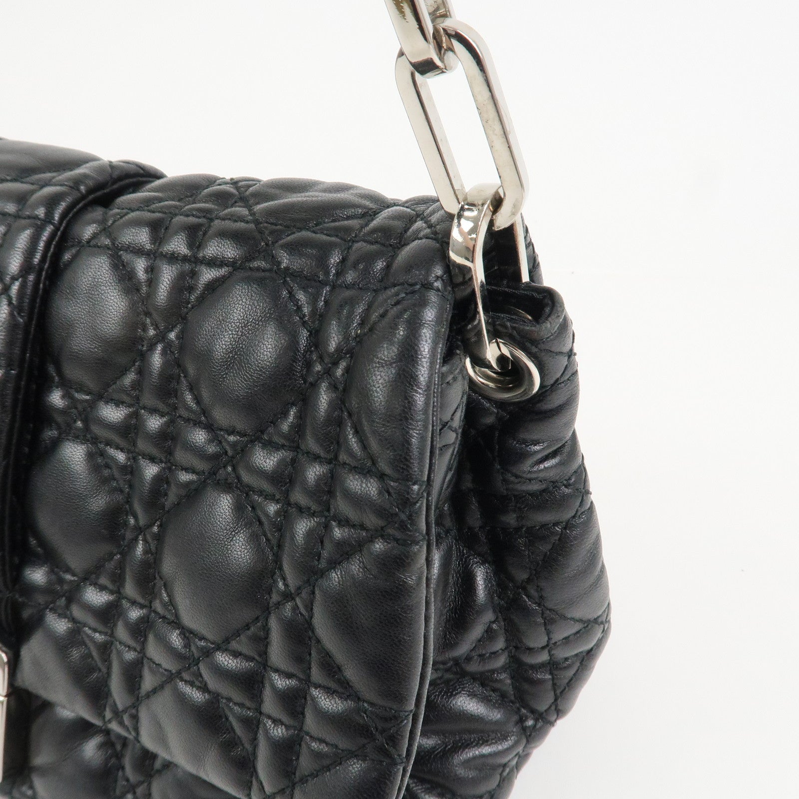 Christian Dior Cannage New Lock Leather Chain Shoulder Bag Black