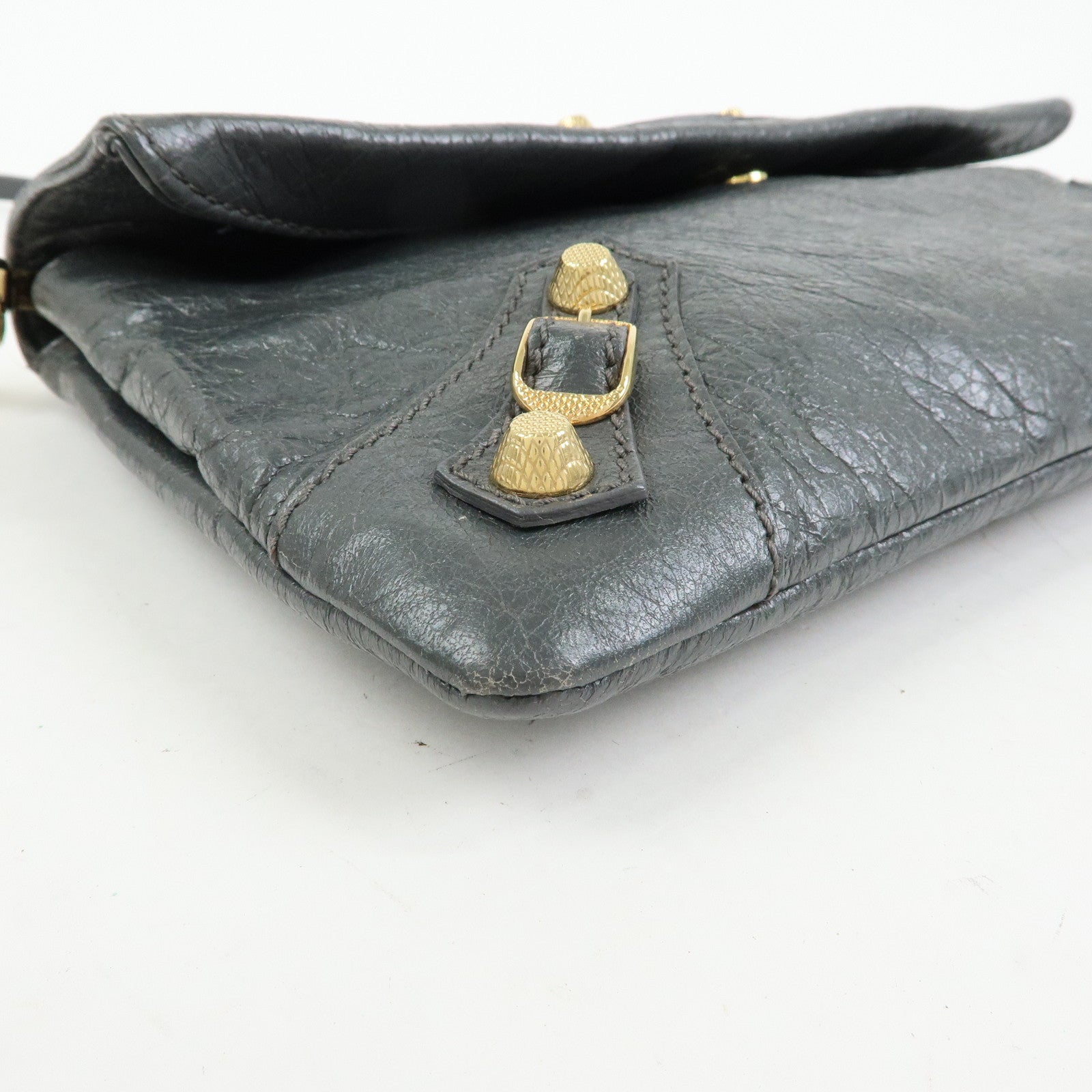 BALENCIAGA Leather Giant Envelope Clutch Shoulder Bag Grey 327079