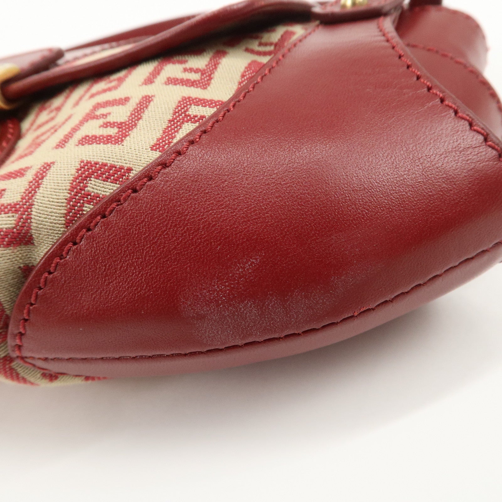 FENDI Zucchino Canvas Leather Turn Lock Shoulder Bag Red 8BR429