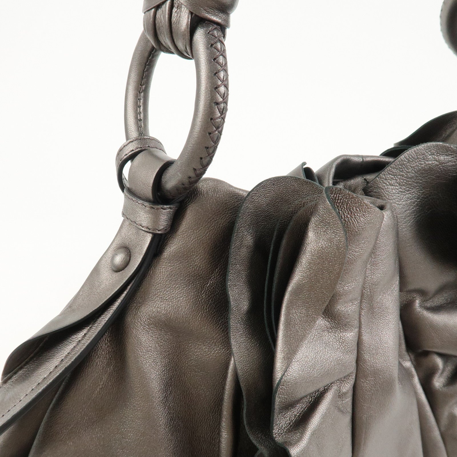 PRADA Logo Frilled Leather Shoulder Bag Hand Bag Bronze BR3993