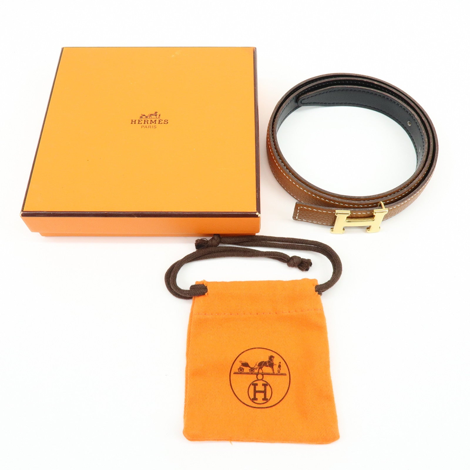 HERMES H Buckle □F Stamped Reversible Constance Belt 80 Black