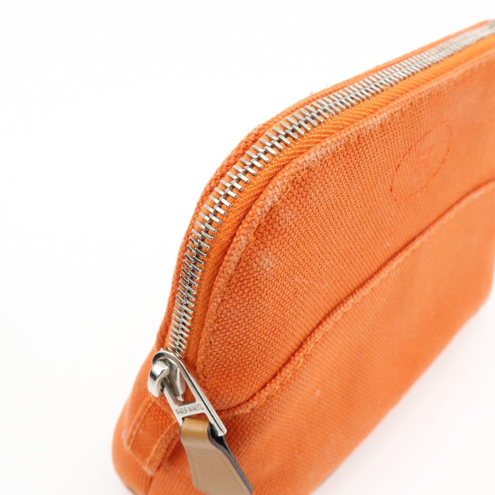 HERMES Bolide Mini Mini 16 Canvas Leather Cosmetic Pouch Orange