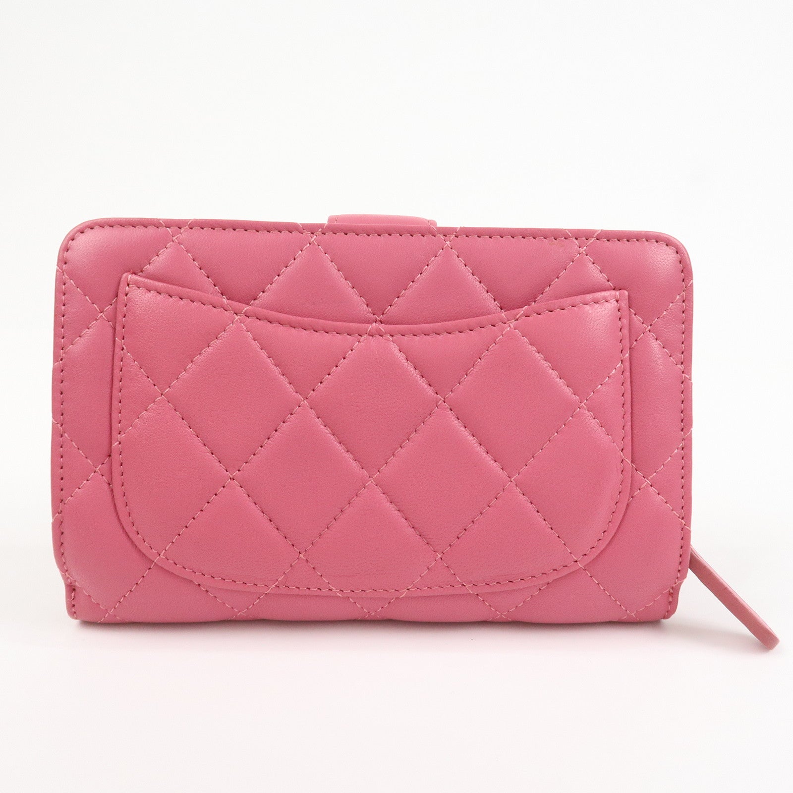 CHANEL Matelasse Lamb Skin Bi-fold Wallet Purse Pink
