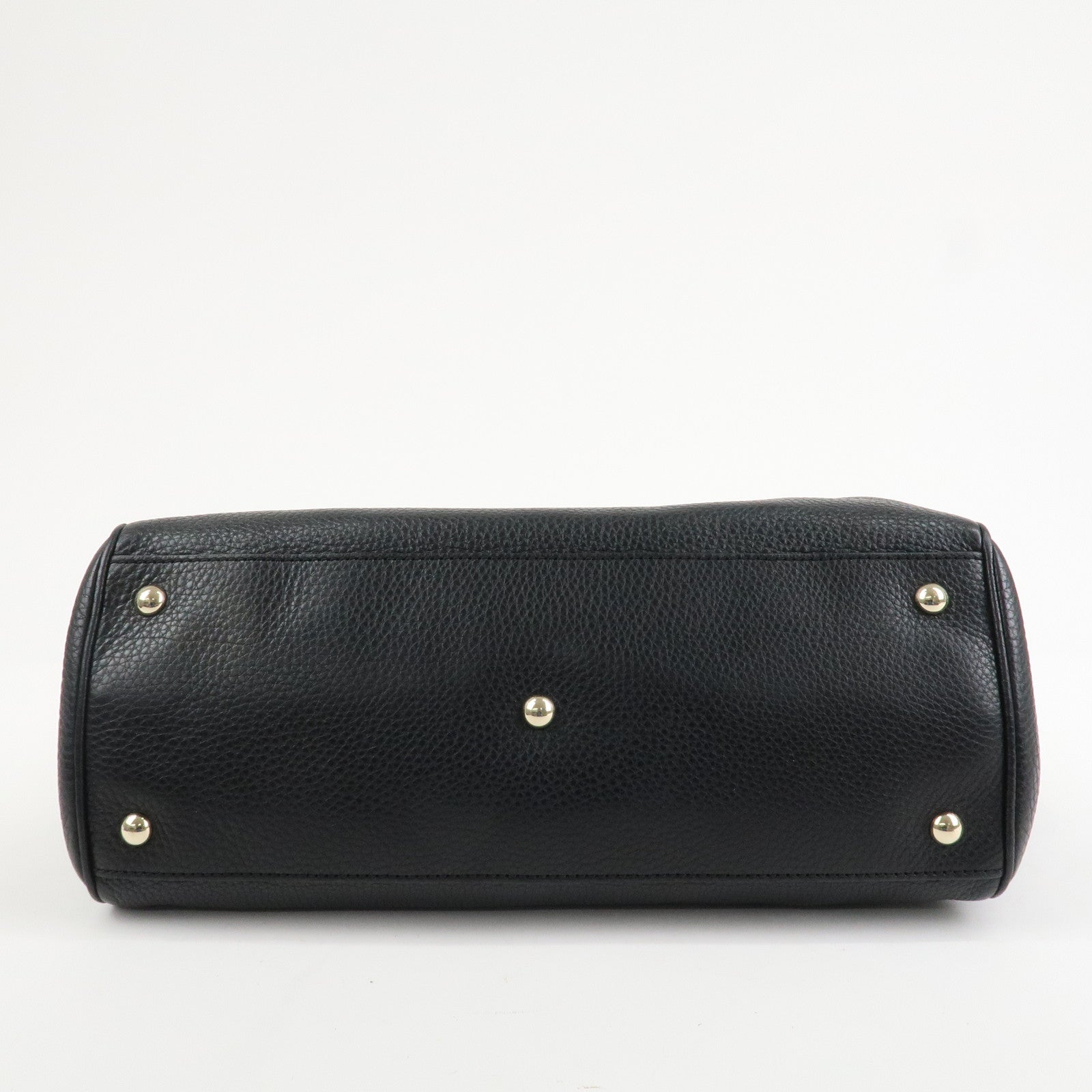 GUCCI Bamboo Leather 2WAY Shopper Medium Tote Bag Black 323660