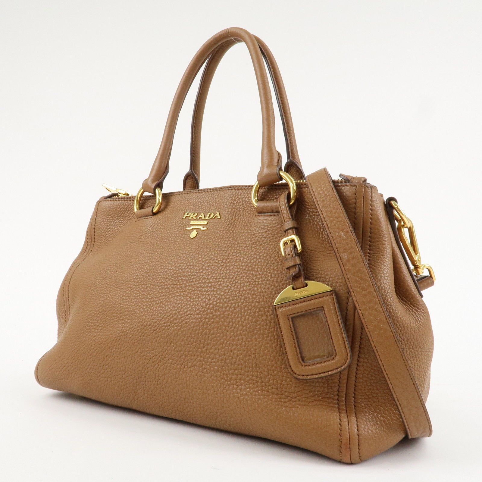 PRADA Logo VIT.DAINO Calf Leather 2Way Tote Bag Brown 1BA866 Used