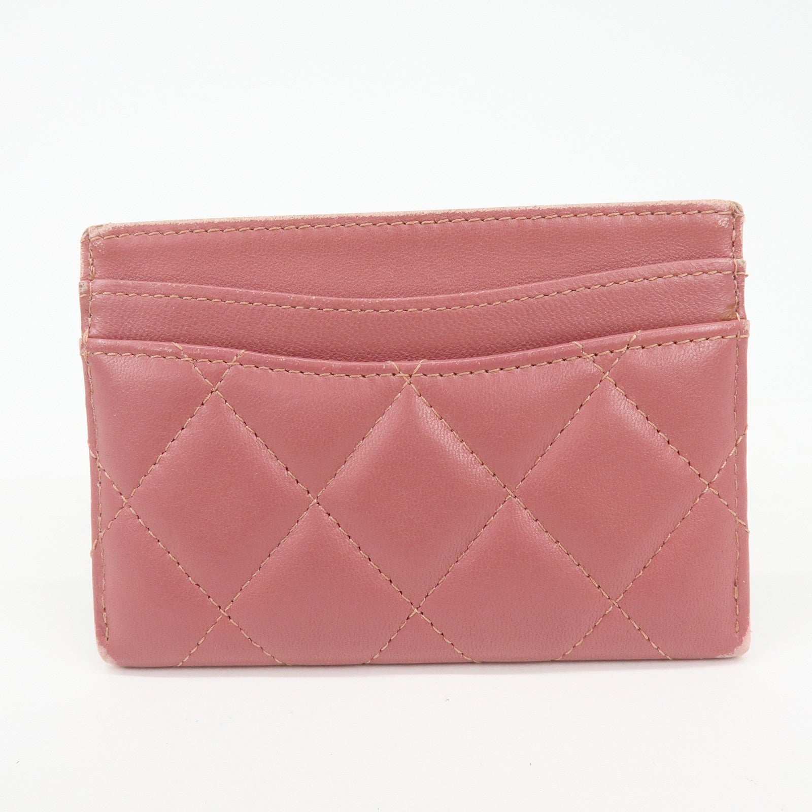 CHANEL Matelasse COCO Mark Lamb Skin Classic Card Case Pink AP0213