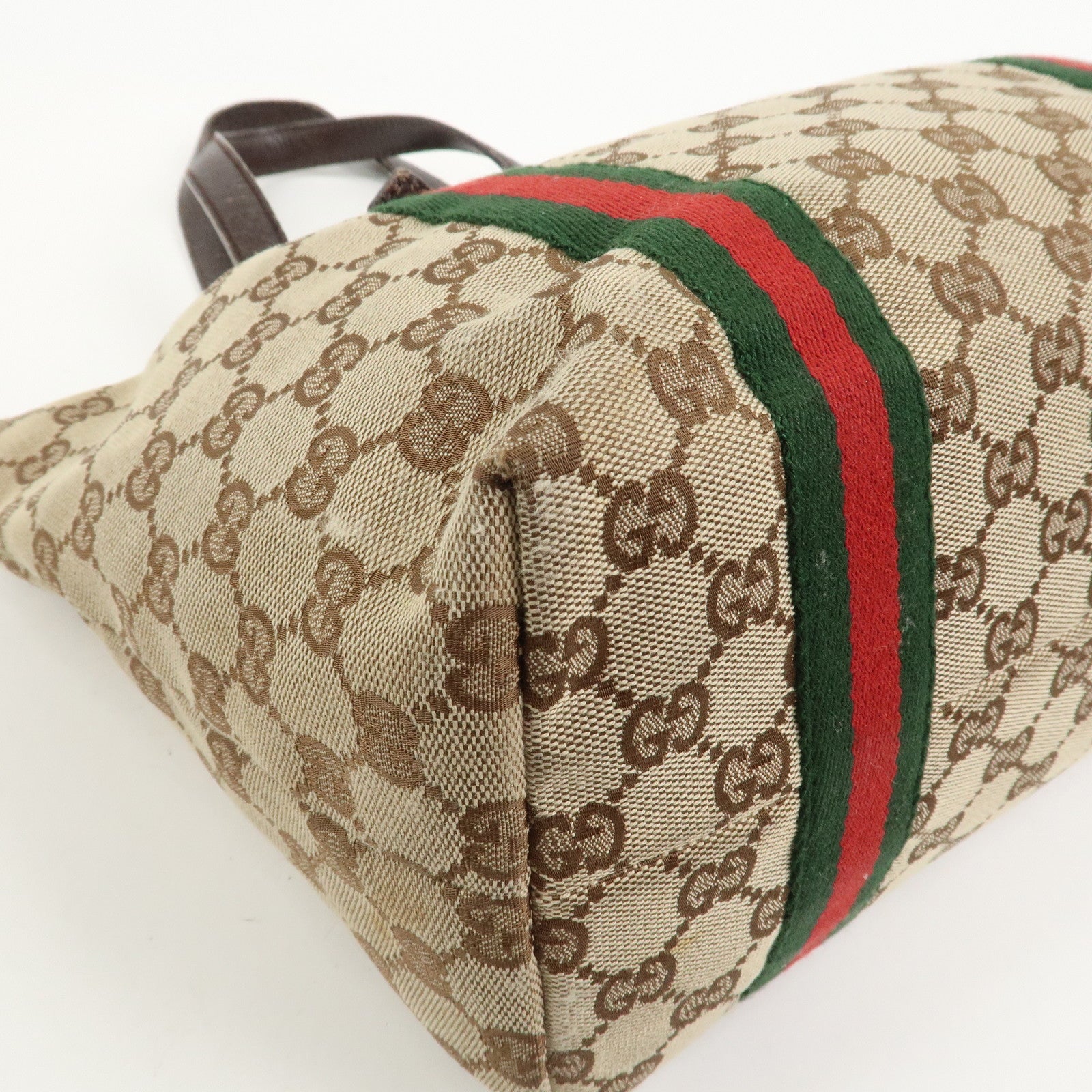 GUCCI Sherry GG Canvas Leather Tote Bag Hand Bag Brown 137396