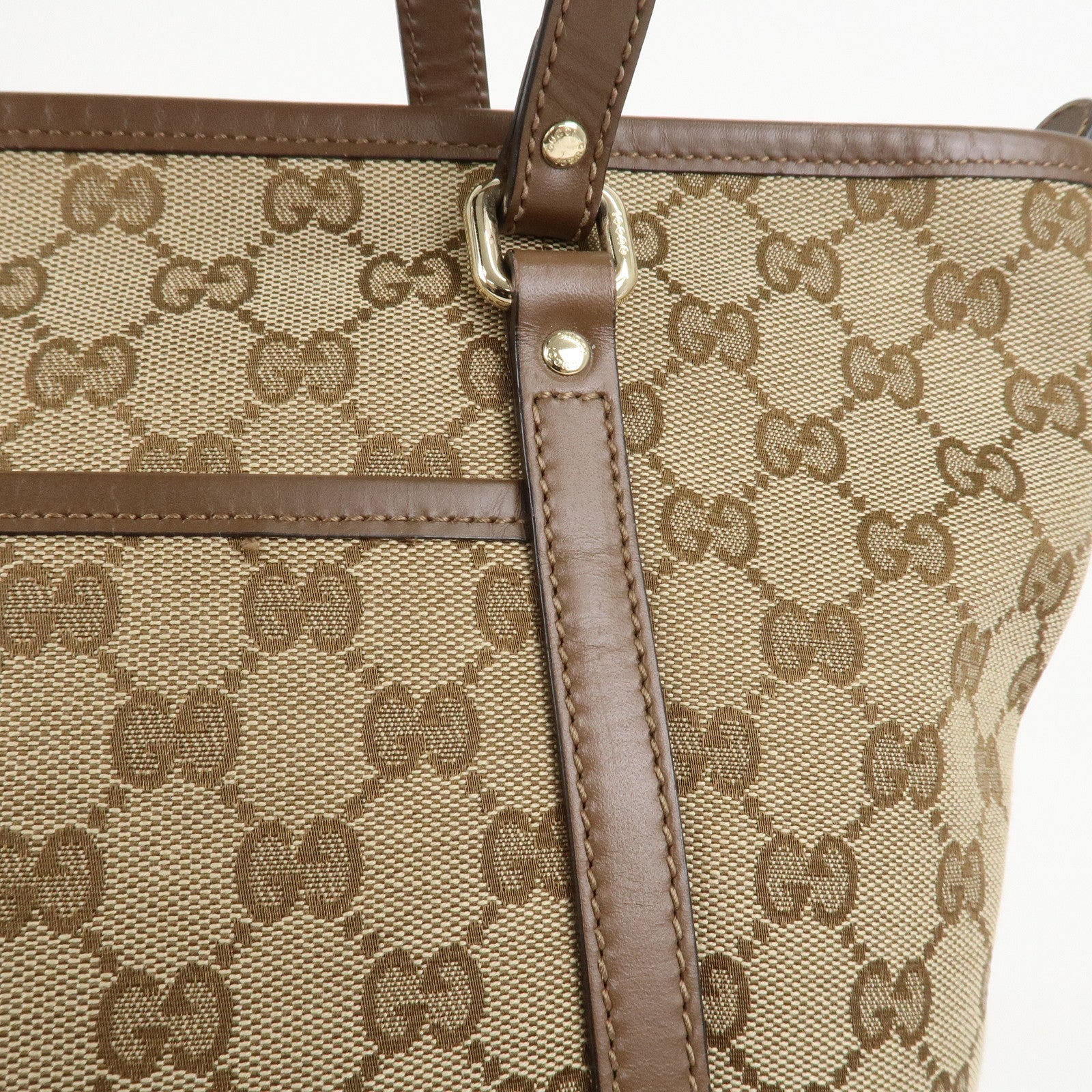 GUCCI GG Monogram Canvas Leather 2Way Tote Bag Beige Brown 388929