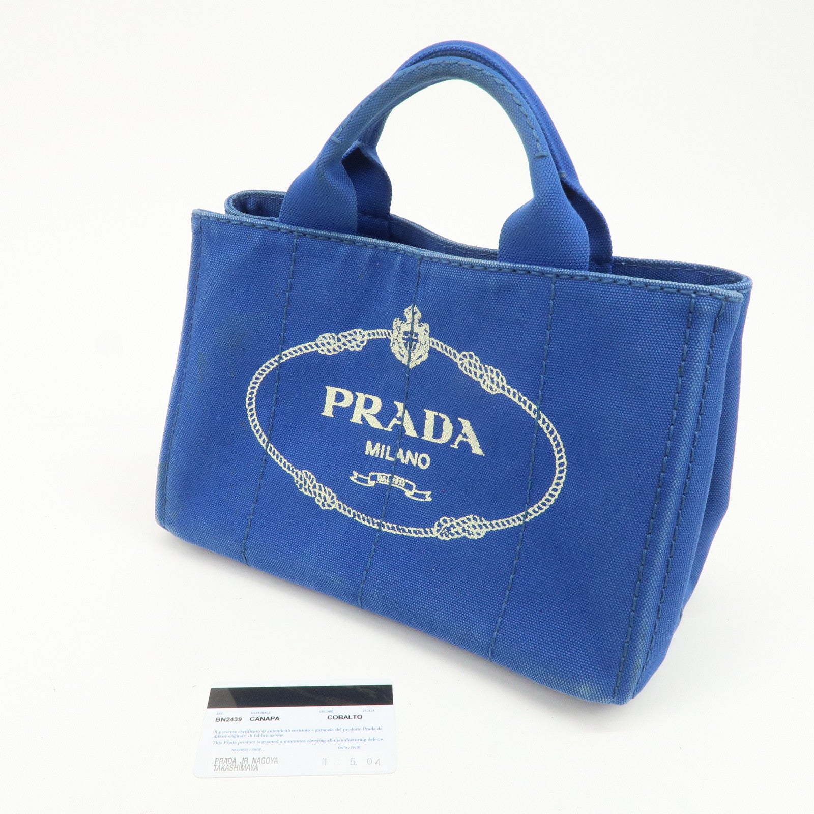 PRADA Logo Canapa Mini Canvas Hand Bag Tote Bag Blue BN2439