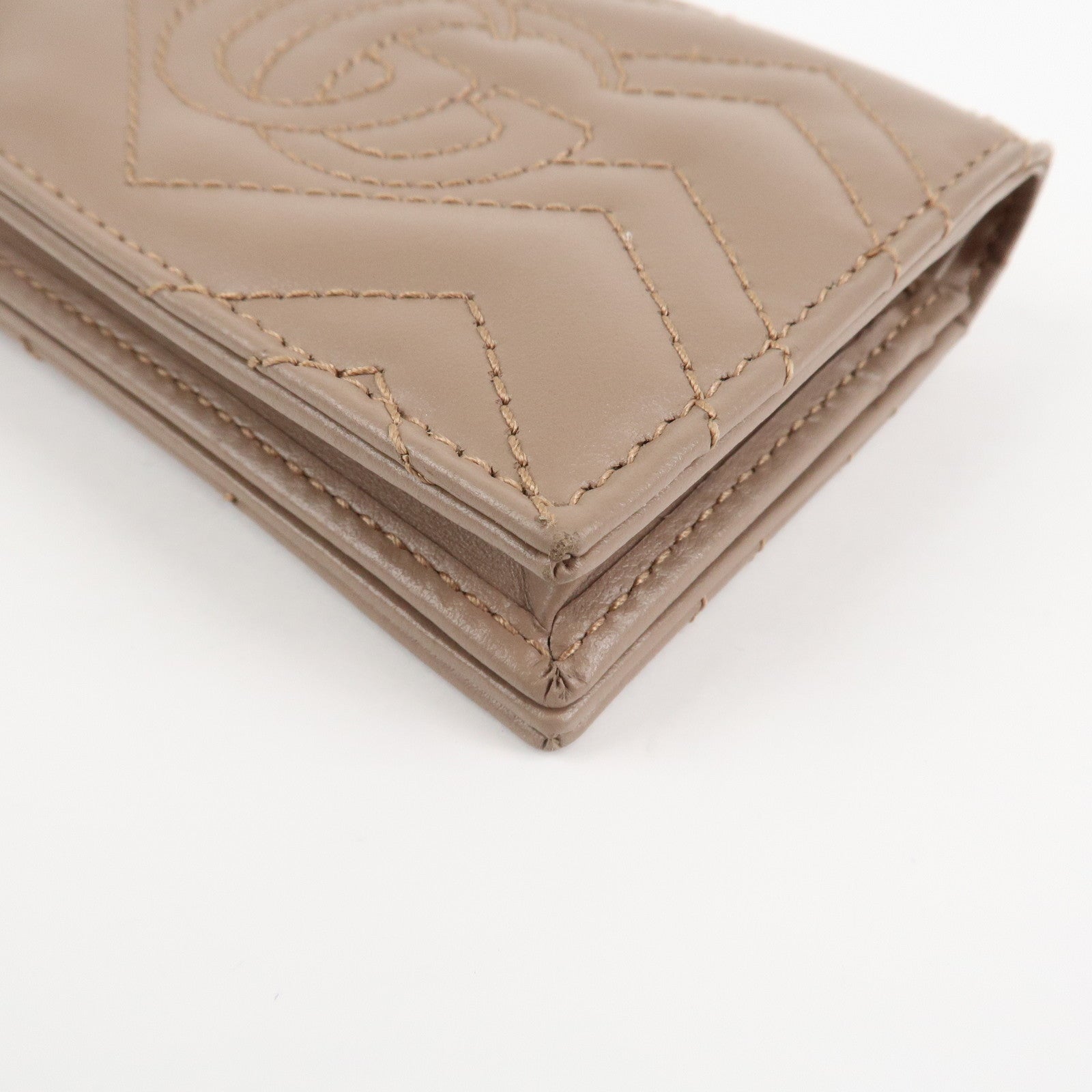 GUCCI Marmont Leather Bi-fold Small Wallet Taupe 466492 Used