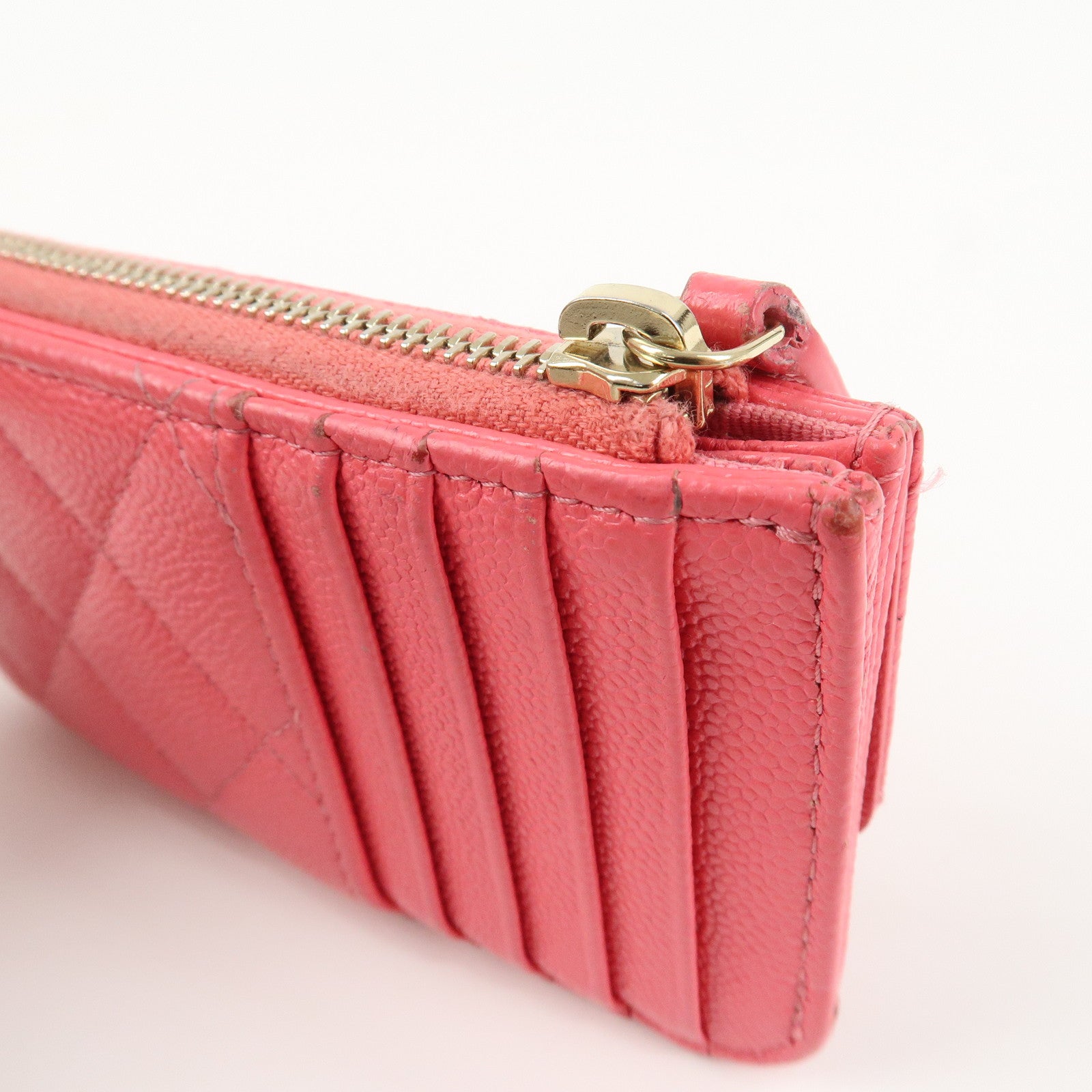 CHANEL Matelasse Caviarskin Card Case Coin Case Pink AP2570 Used