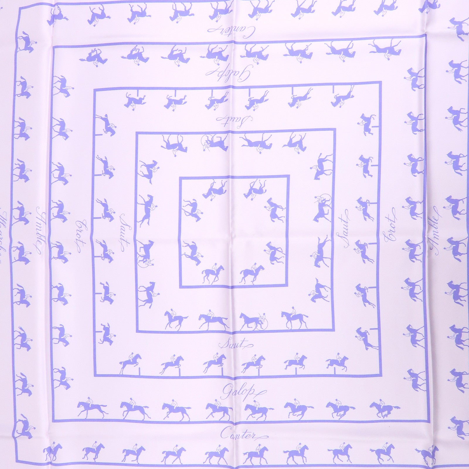 HERMES Carre 90 Silk 100% Saut Galop Canter Rack Scarf Light Purple