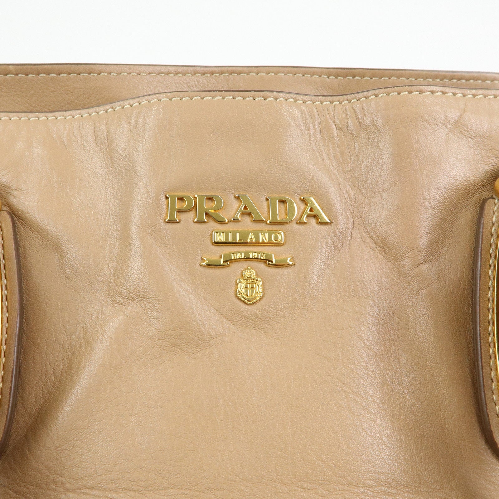 PRADA Soft Calf Leather 2Way Hand Shoulder Bag Light Brown BN1902