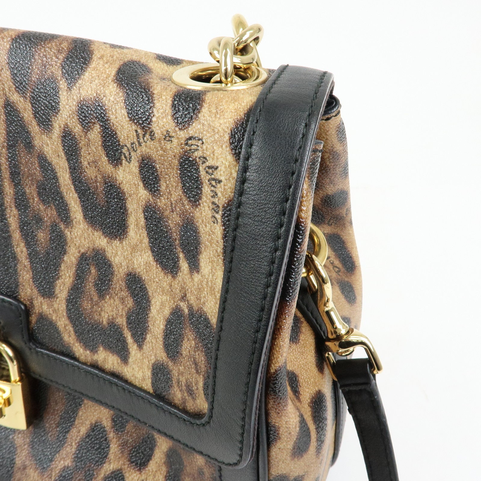 Dolce&Gabbana Leopard PVC Leather 2Way Bag Hand Bag Brown Black