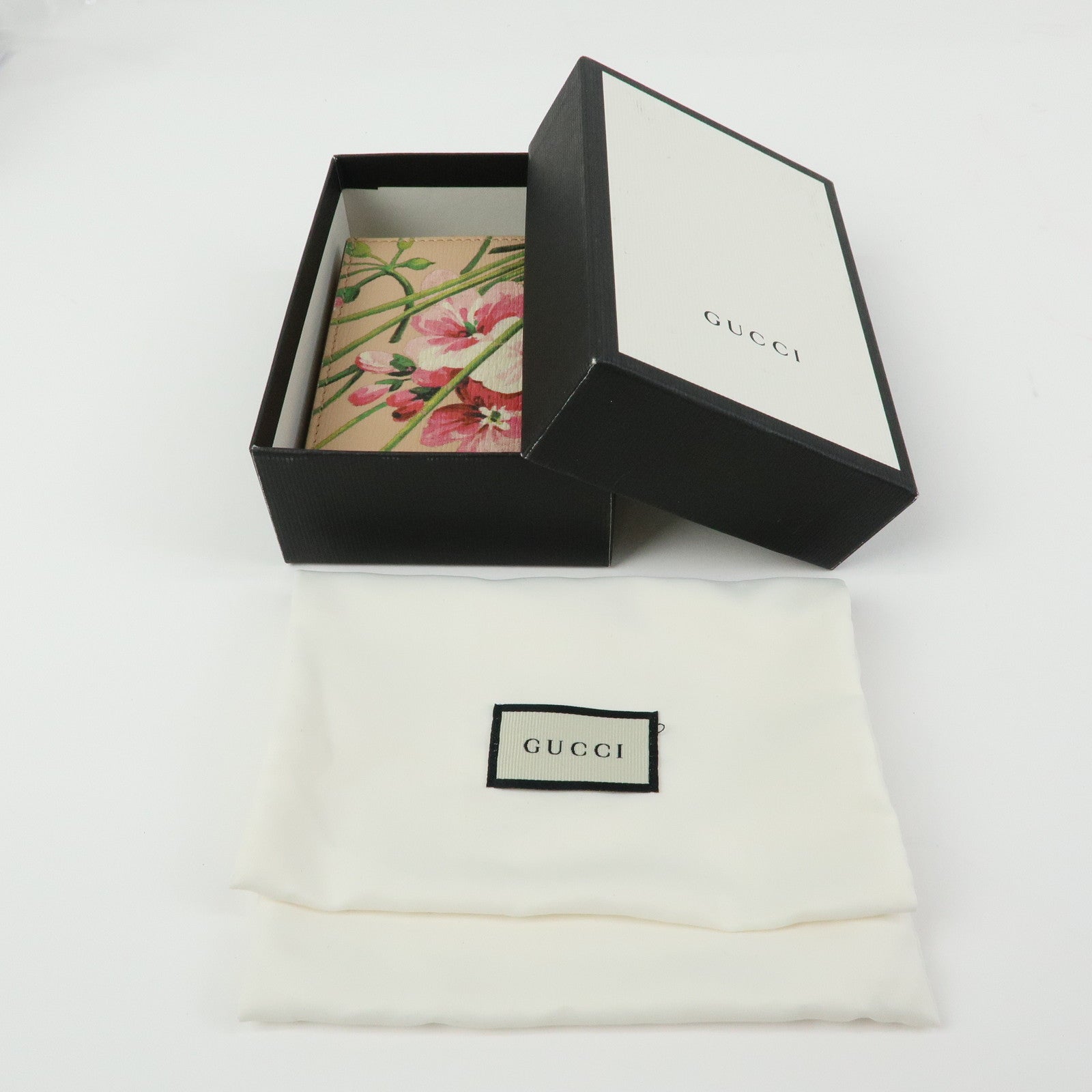 GUCCI Flora Leather Compact Bi-Fold Wallet Pink 410120