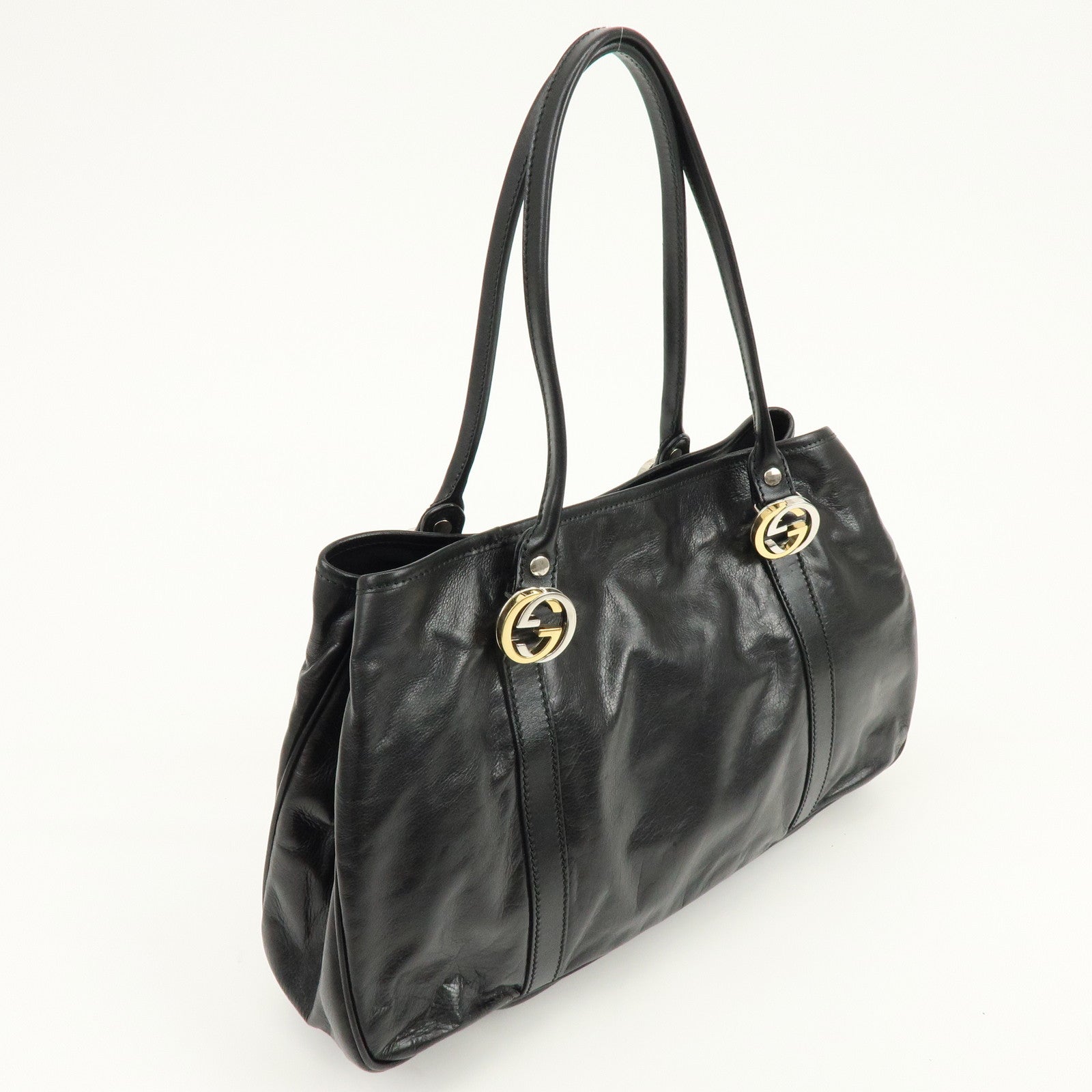 GUCCI Interlocking G Leather Tote Bag Hand Bag Black 232957