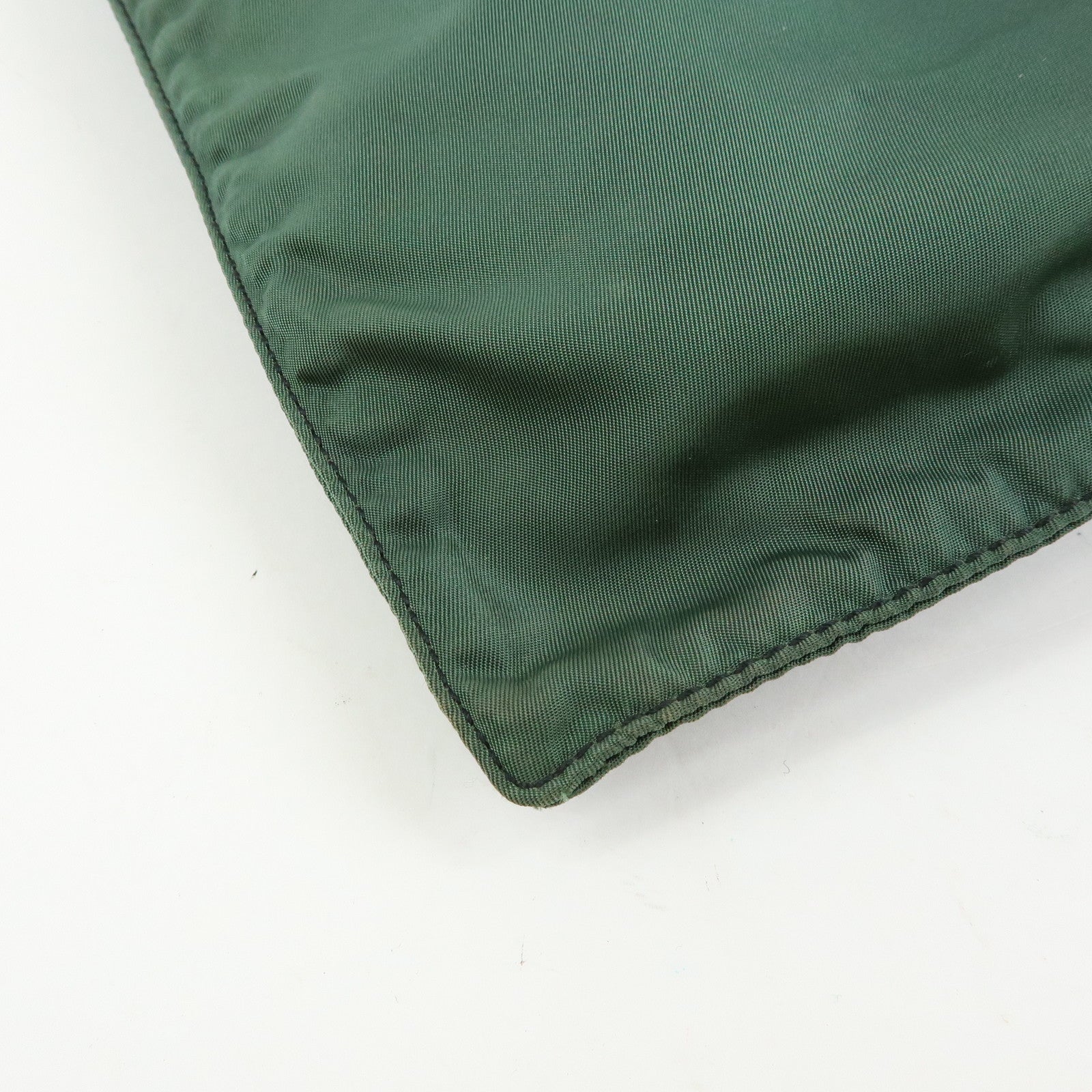 PRADA Triangle Logo Nylon Leather Tote Bag Hand Bag Moss Green