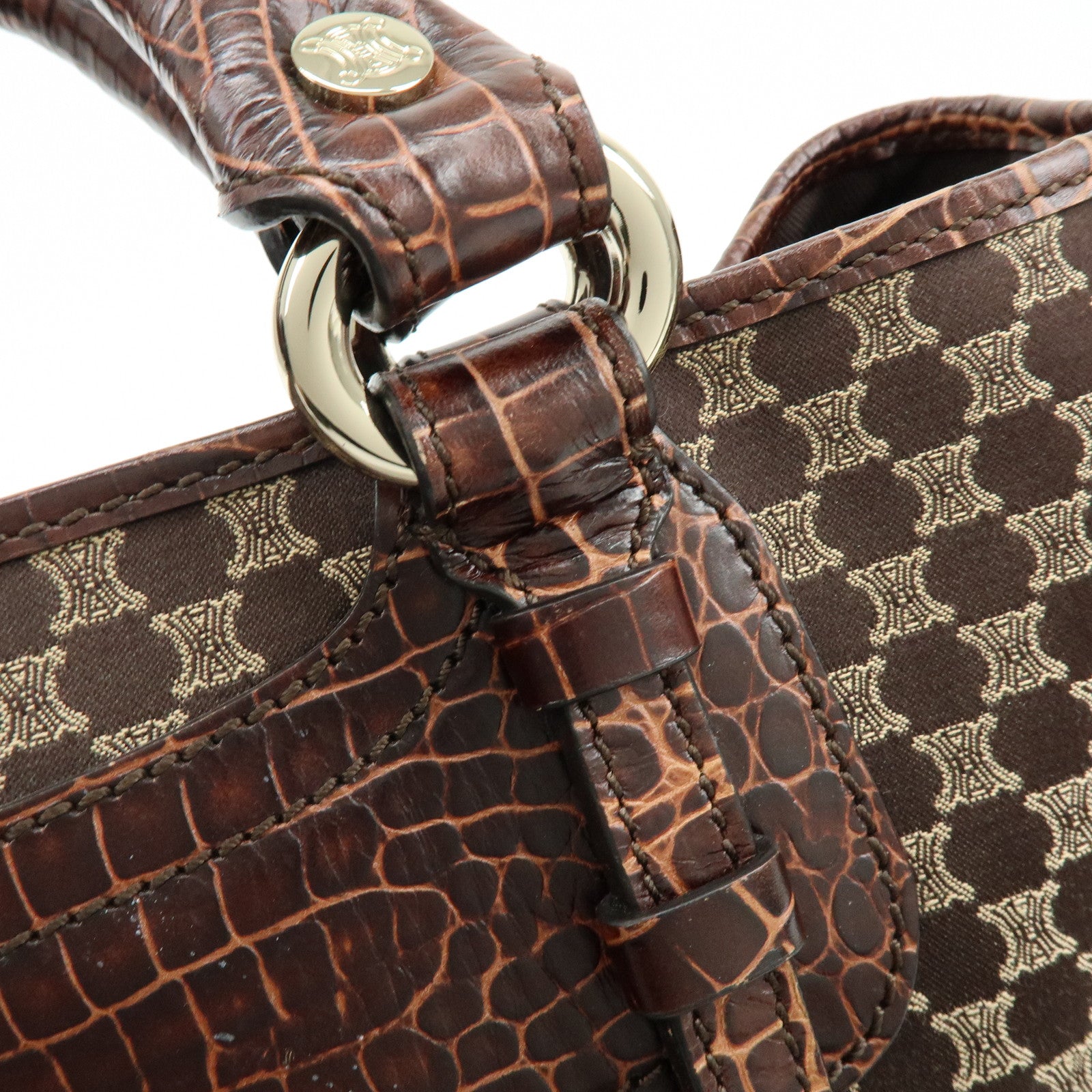 CELINE Macadam Embossed Leather Canvas Boogie Bag Hand Bag Brown