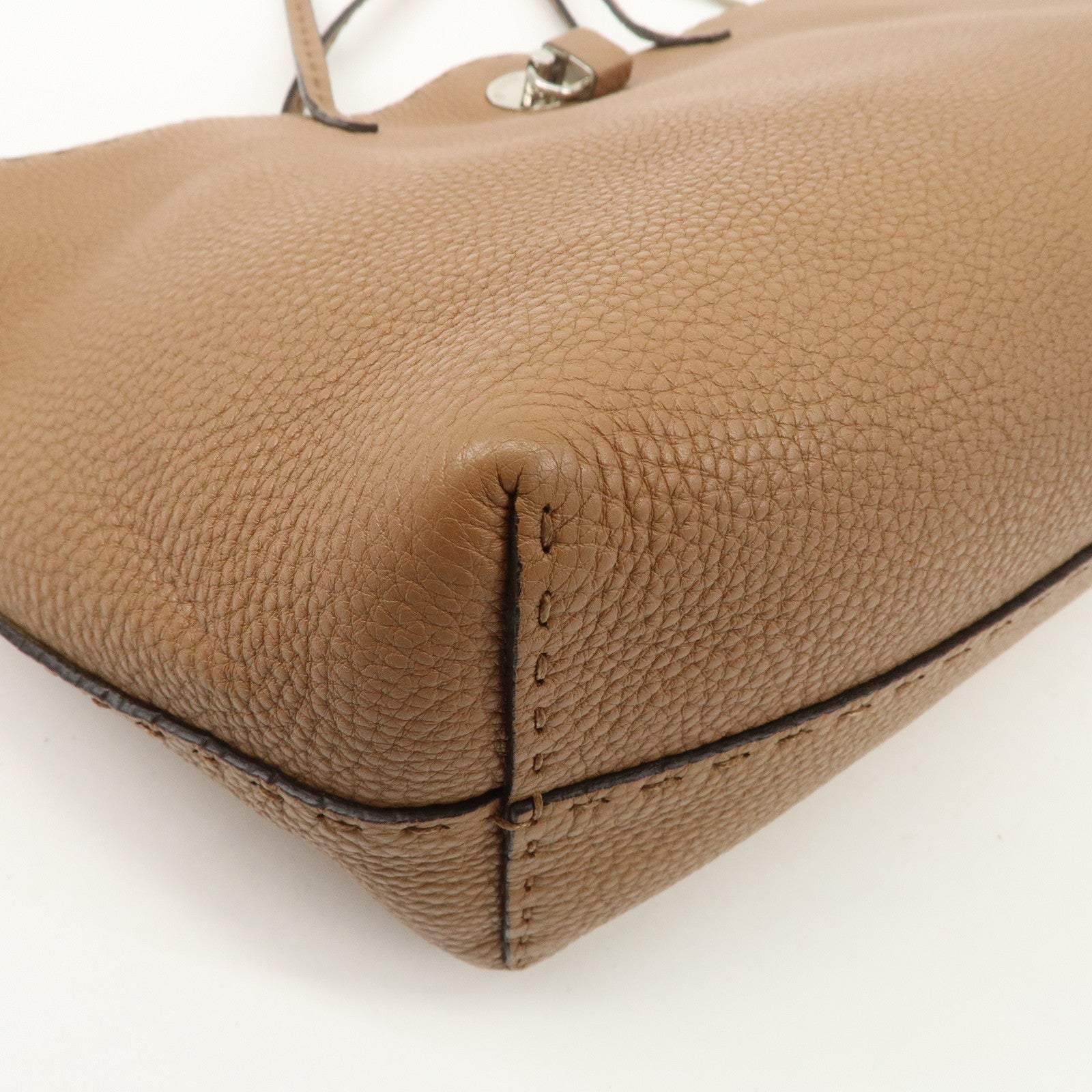 FENDI Selleria Leather Small Carla Tote Bag Shoulder Bag Brown 8BH257 Used