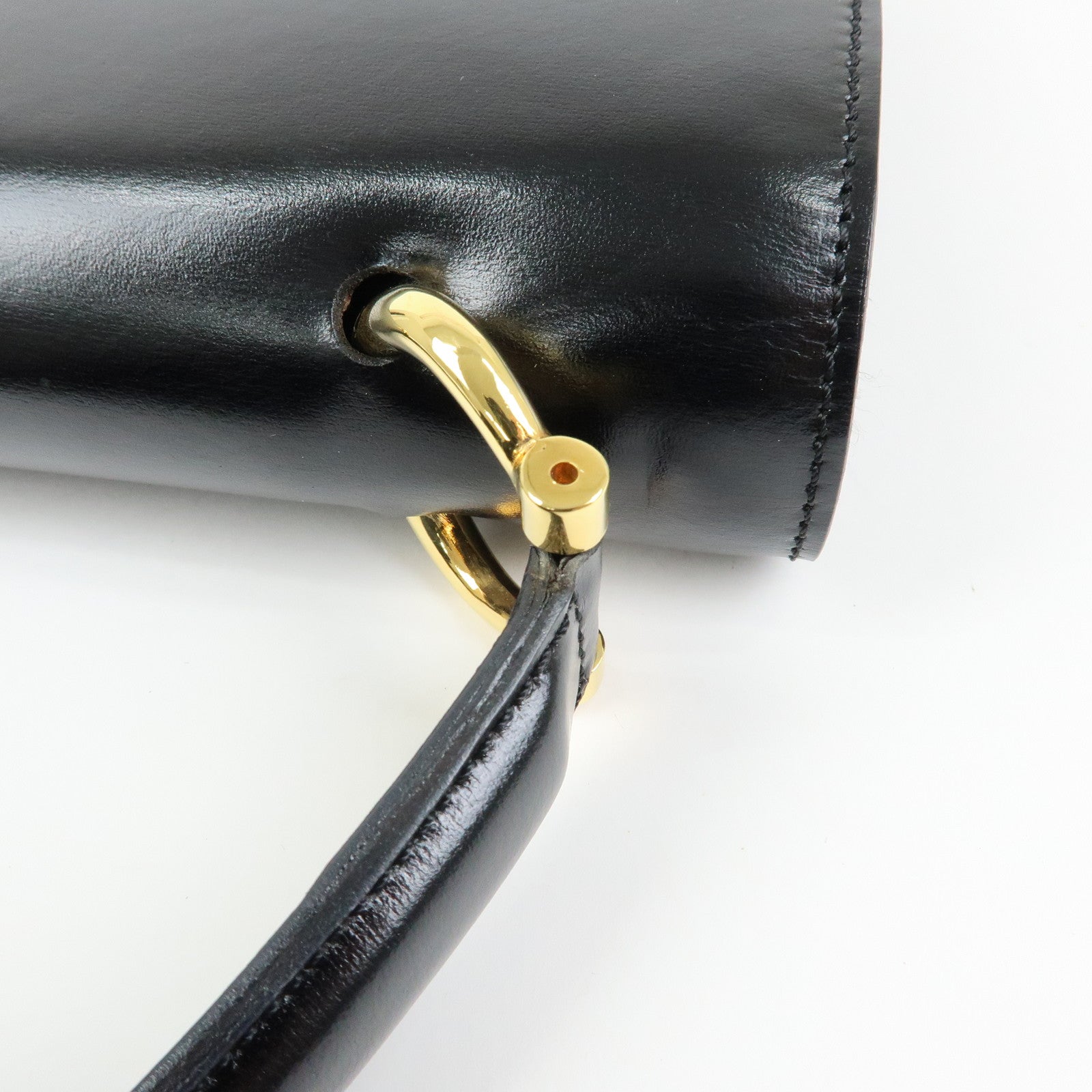 CELINE Leather Double Flap Hand Bag Black