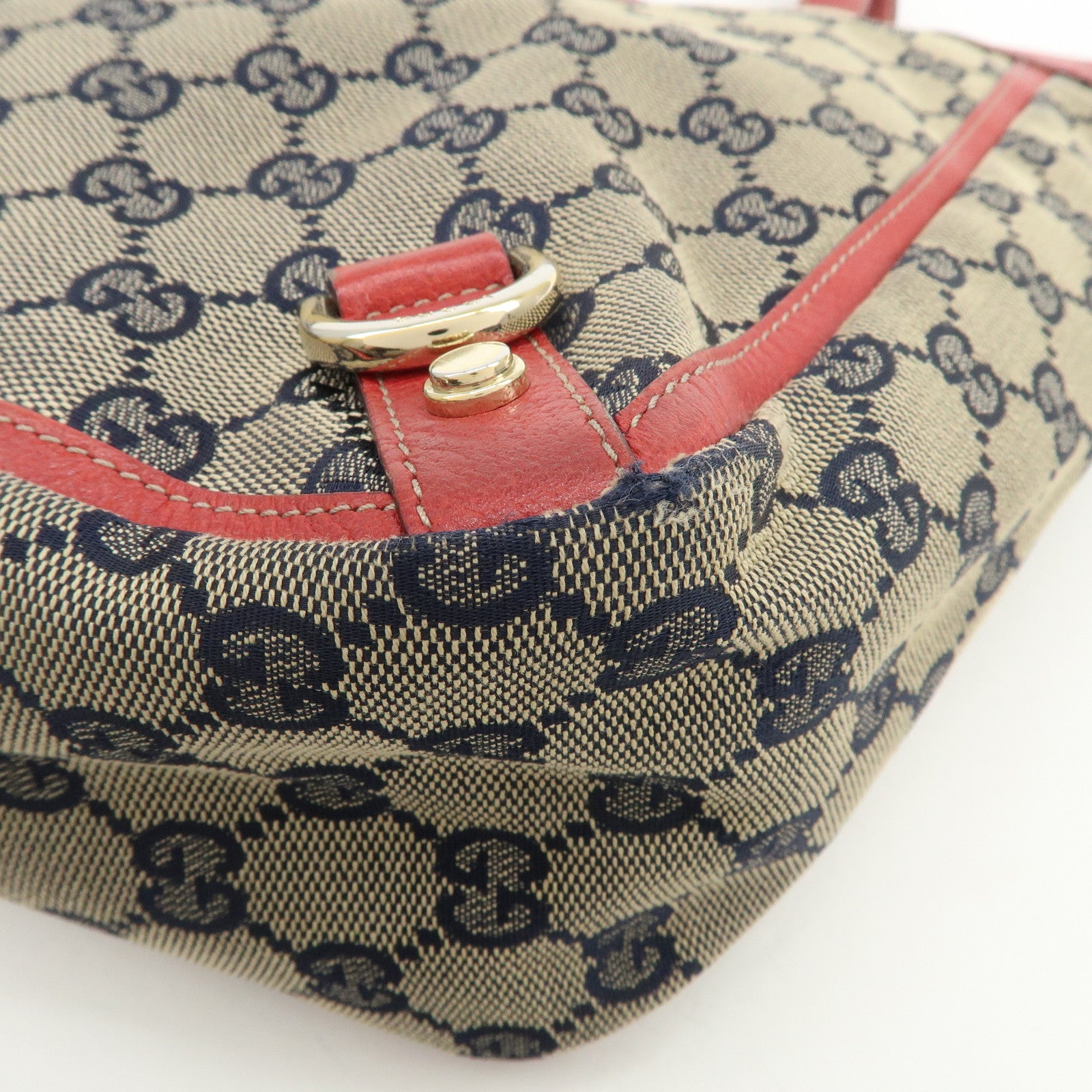 GUCCI Abbey GG Canvas Leather Hand Bag Red Navy 130739