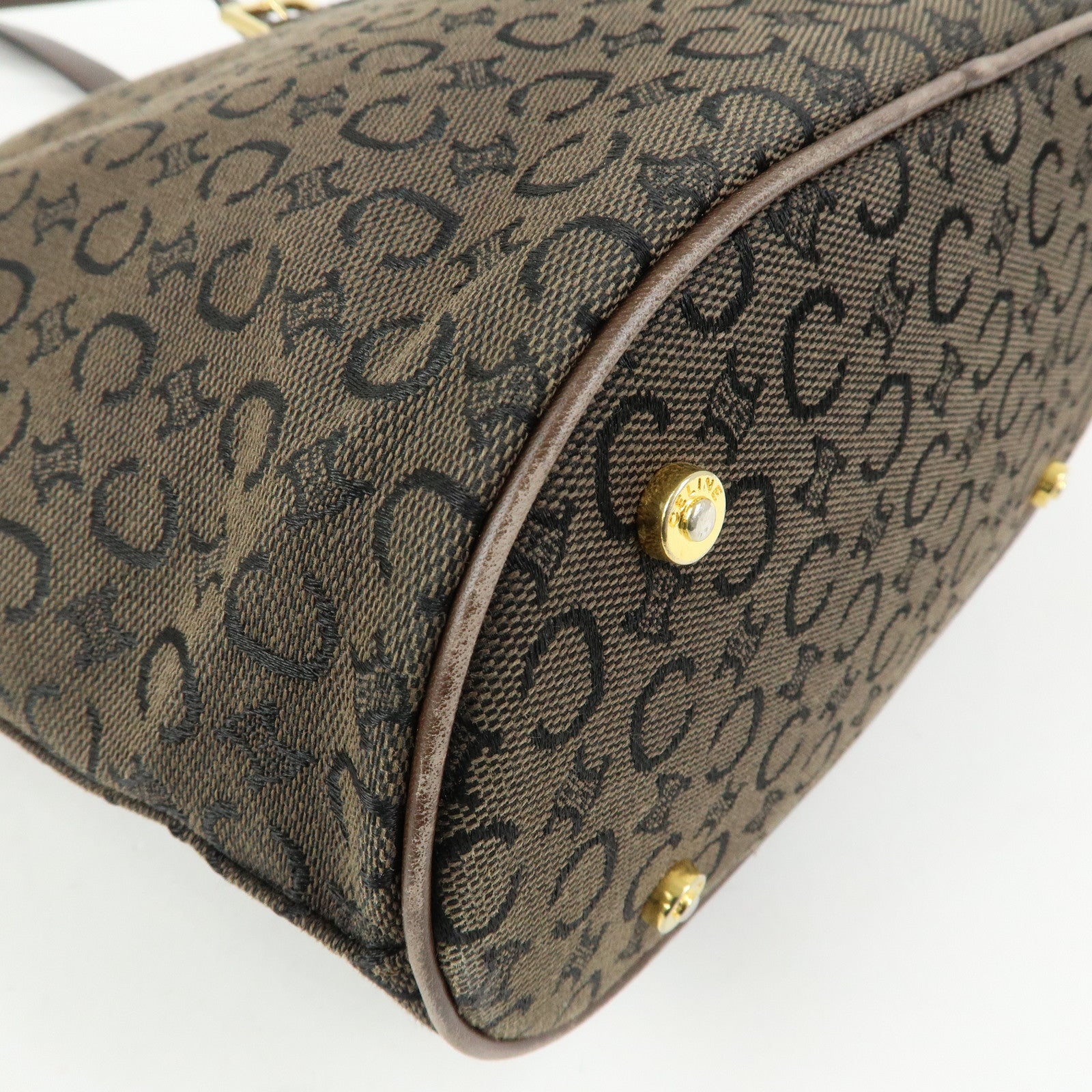 CELINE C Macadam Canvas Leather Tote Bag Shoulder Bag Brown