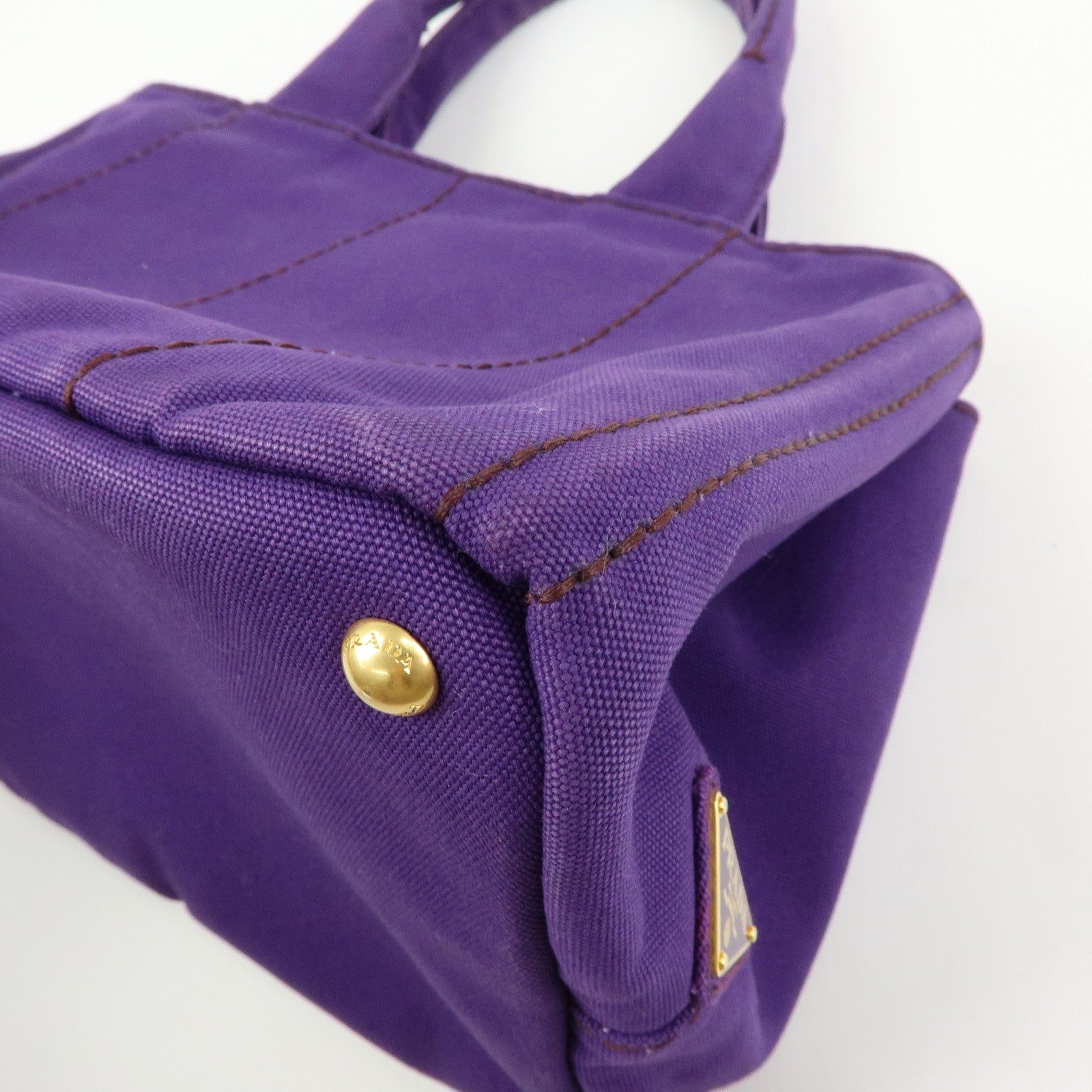 PRADA Canapa Triangle Logo Canvas Tote Bag Hand Bag Purple B1877B