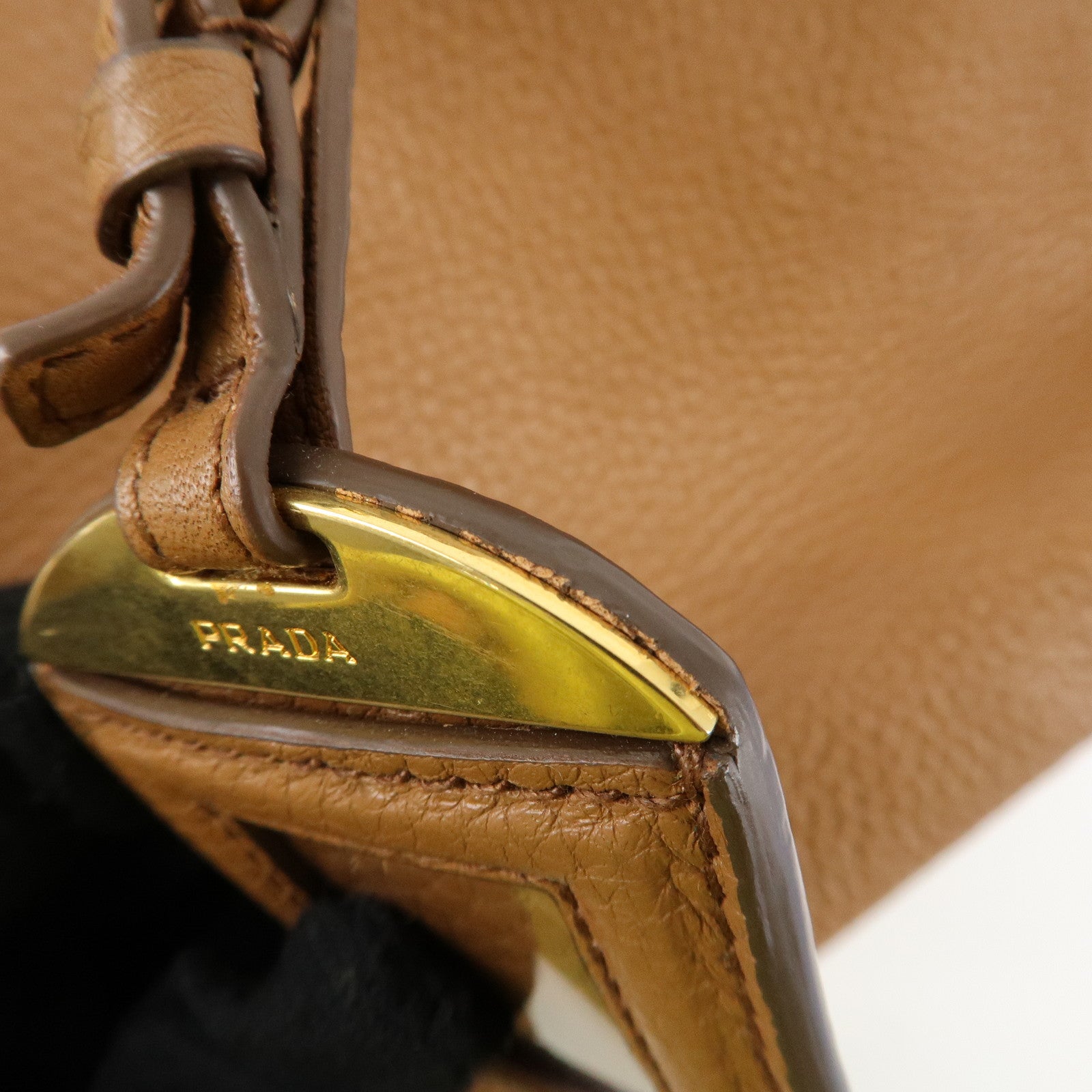 PRADA Logo VIT.DAINO Calf Leather 2Way Tote Bag Brown 1BA866 Used