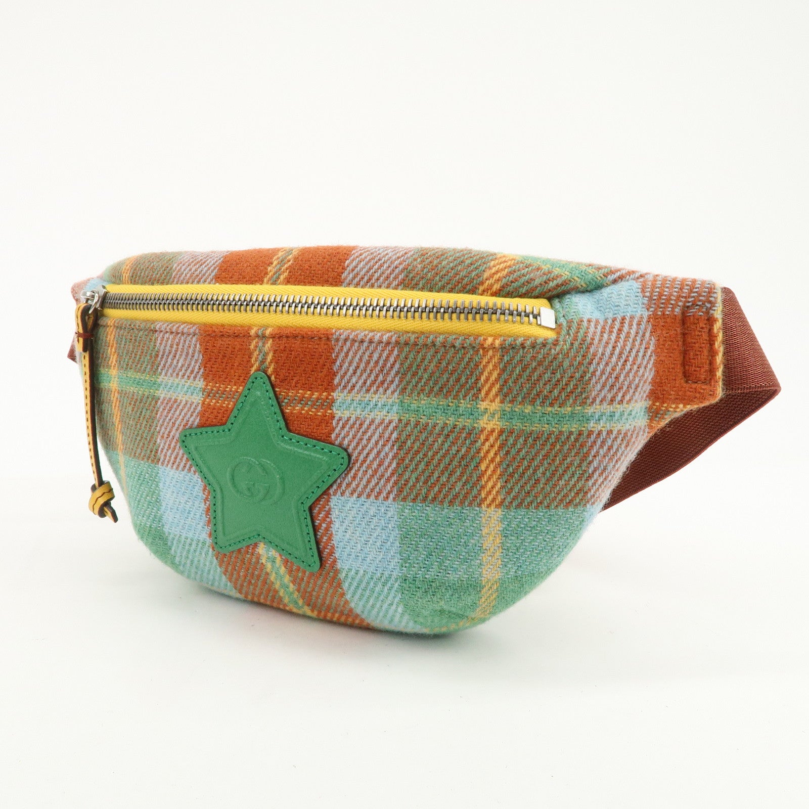GUCCI Children's Wool Leather Body Bag Waist Bag Brown Green 502095