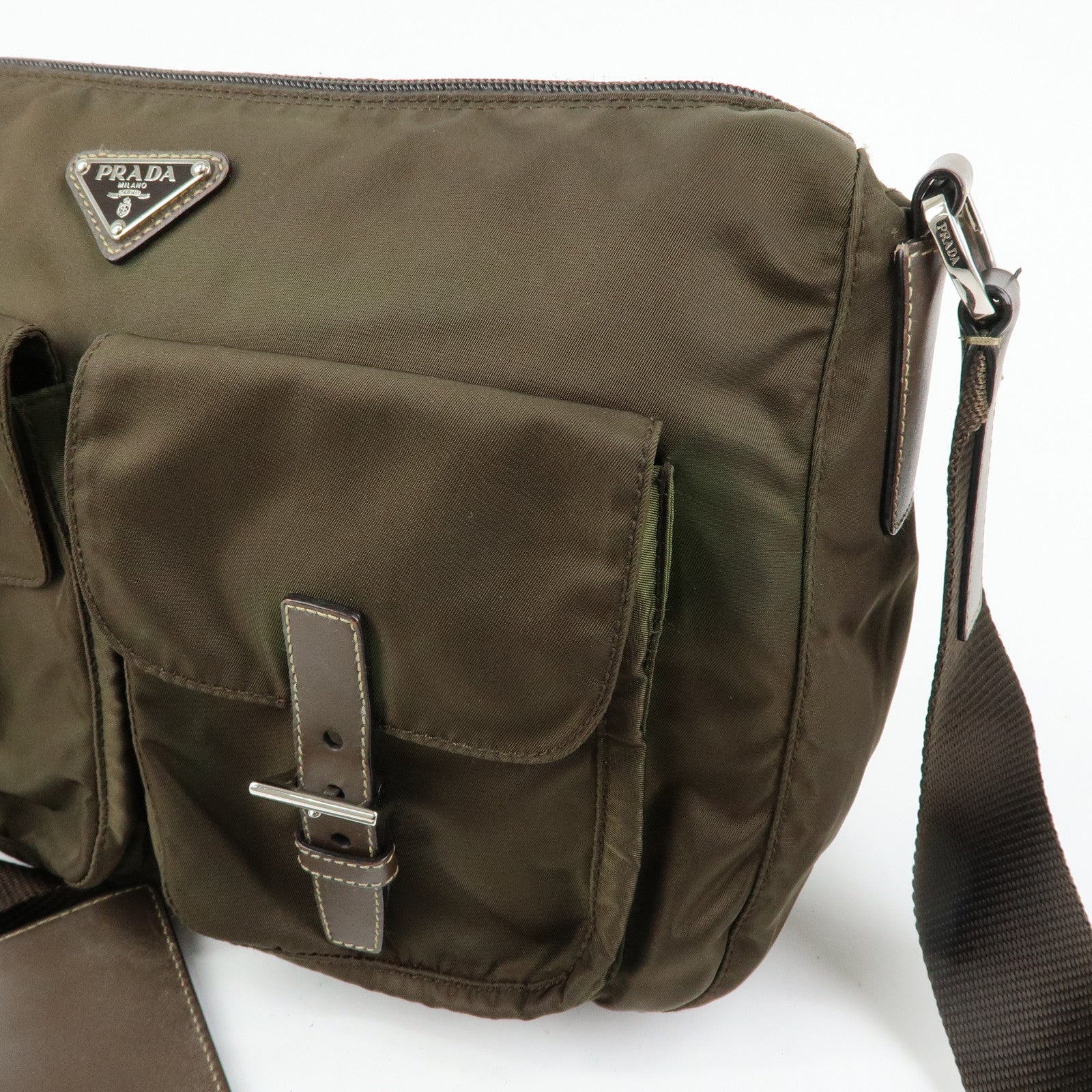 PRADA Tessuto Triangle Logo Shoulder Bag Crossbody Bag TST Khaki