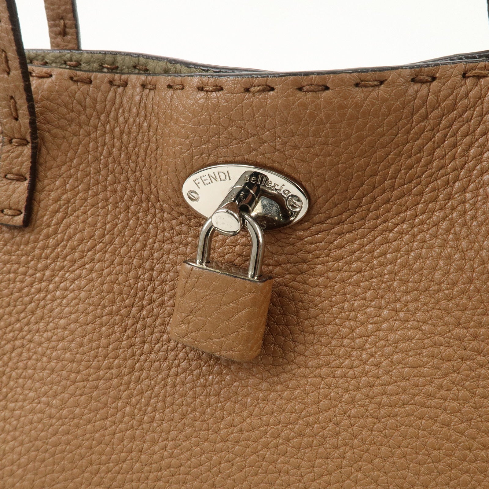 FENDI Selleria Leather Small Carla Tote Bag Shoulder Bag Brown 8BH257 Used