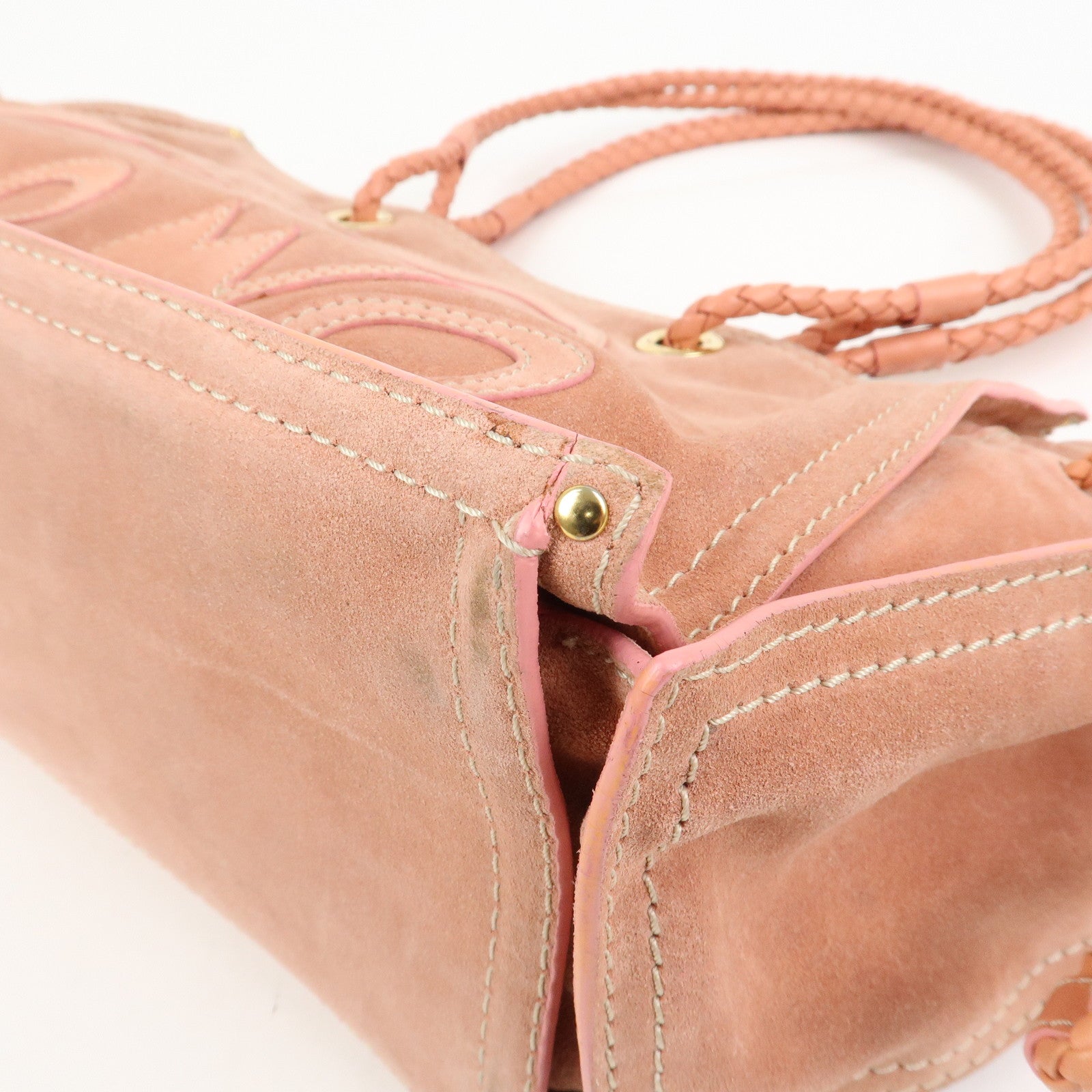 LOEWE Suede Leather Shopper Tote Bag Shoulder Bag Pink